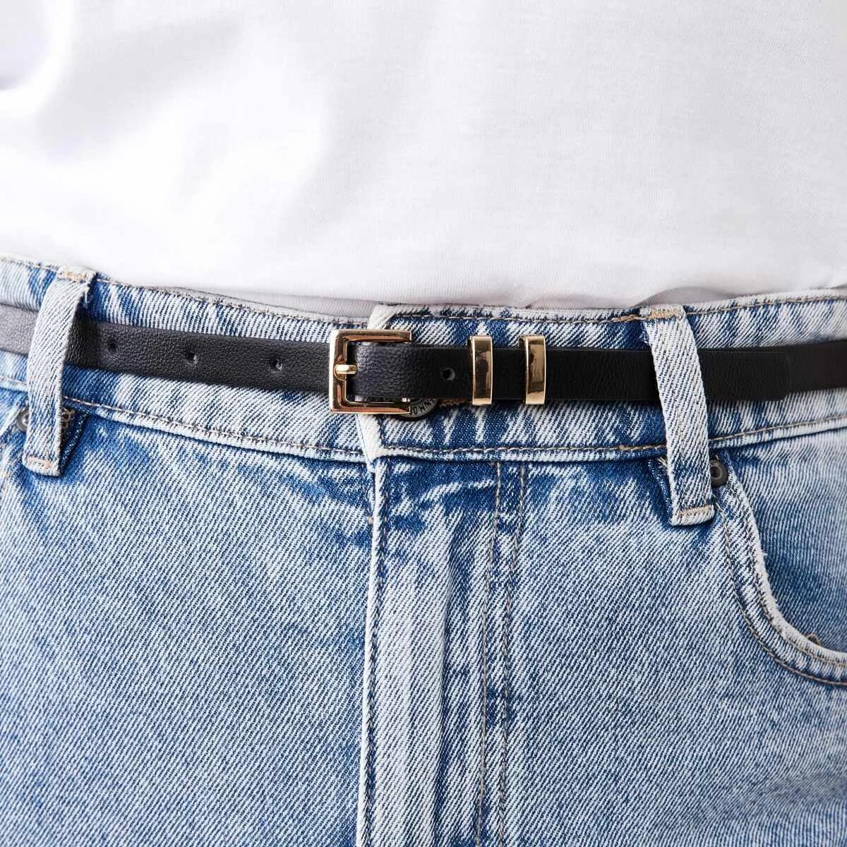 10 2 Pack Skinny Belts BLACK, BROWN TAN, 10 of 10