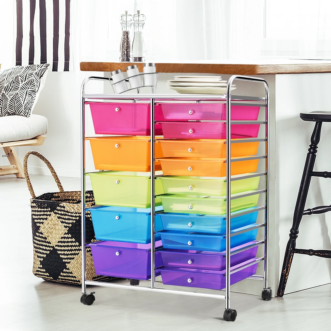 2 Costway 15 Drawers Rolling Storage Cart Mobile Utility Trolley - Multi, 2 of 6