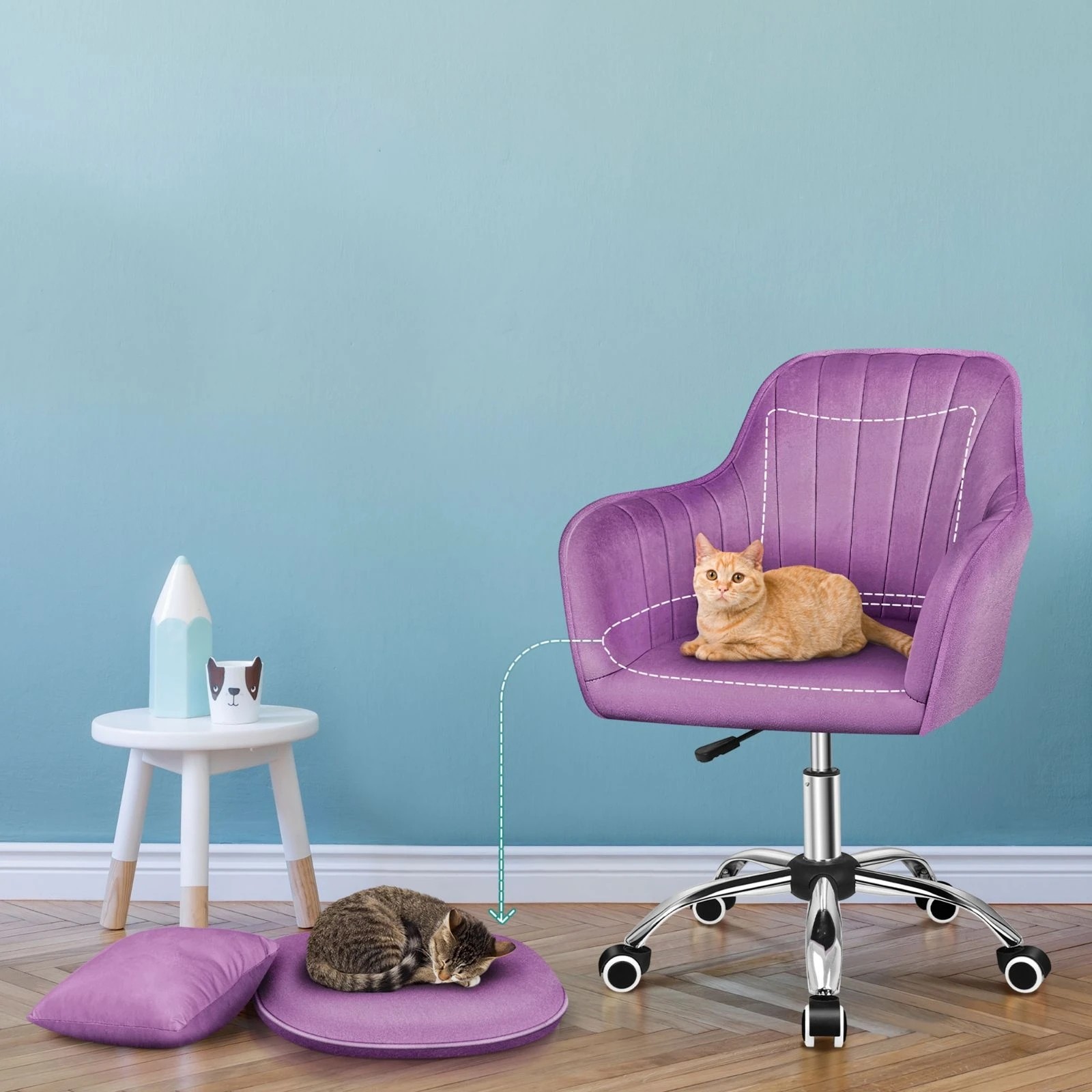 2 Alfordson Velvet Office Chair Fabric Computer Swivel Armchair Work Adult Kids - Purple, 2 of 10