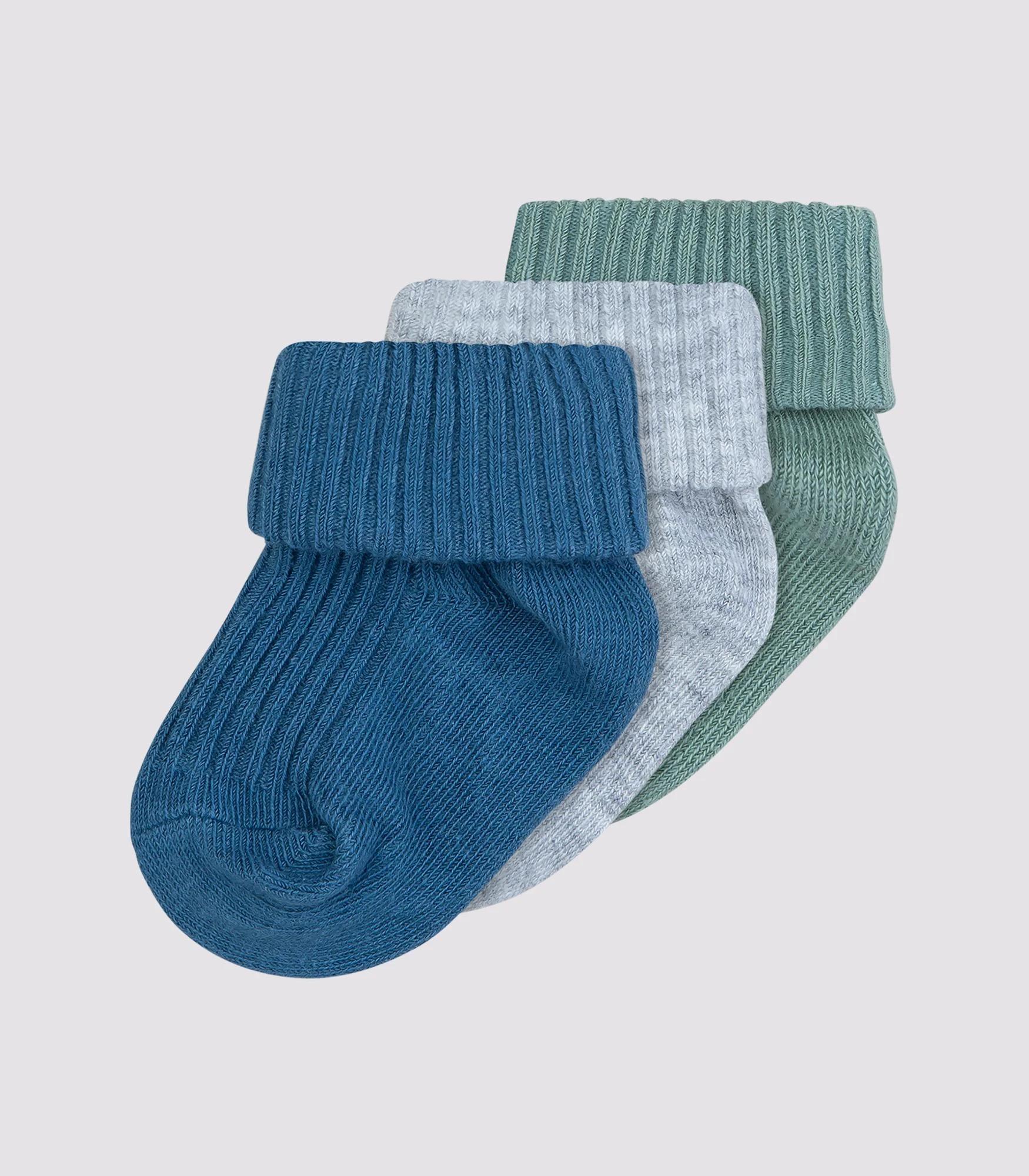 1 Baby Cotton Blend Turn Over Rib Cuff Socks 3 Pack - Underworks BLUE, GREY, SAGE, 1 of 2