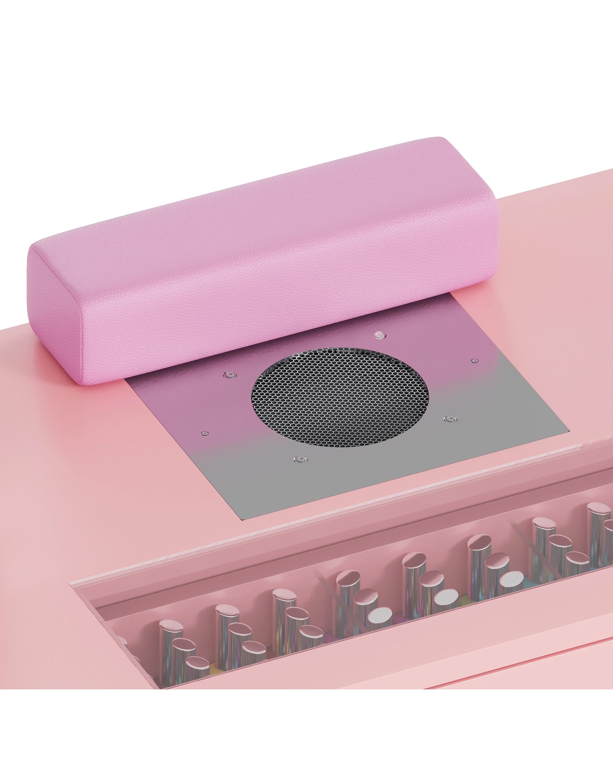 5 Advwin Vanity Nail Desk Manicure Table w/Glass Top Drawer Dust Collector Wireless Charging LED Light - Pink, 5 of 9