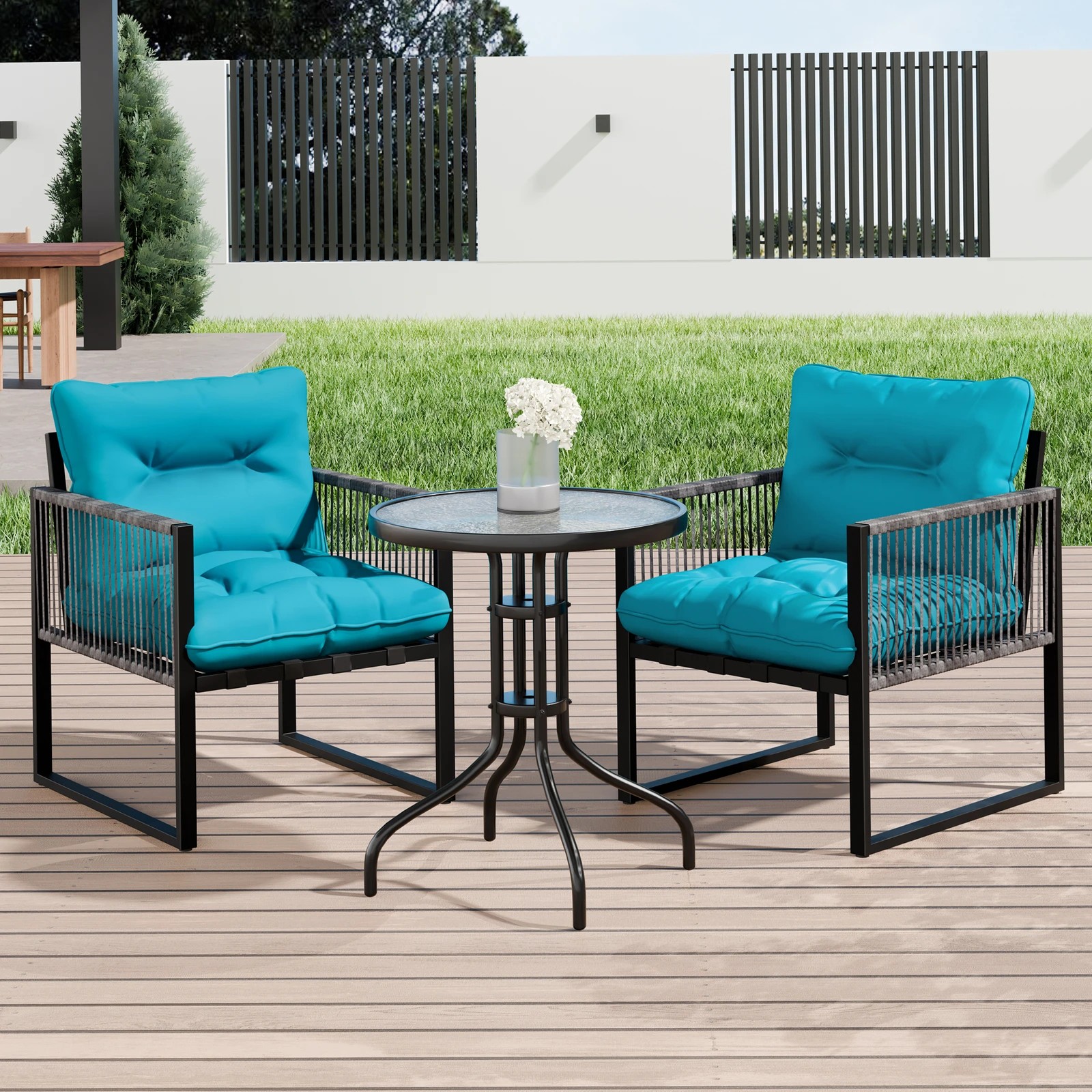 9 Alfordson Outdoor Patio Furniture Set Side Table Lounge Chairs Glass Armchair - Blue, 9 of 10