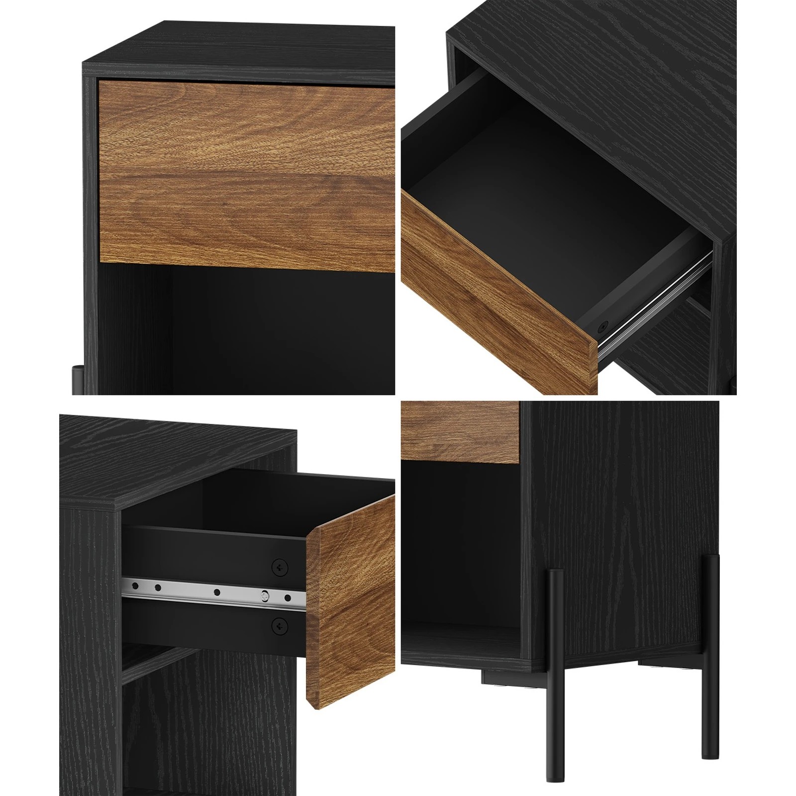 4 Oikiture Bedside Table Drawer Nightstand Storage Open Shelf - Multi, 4 of 9