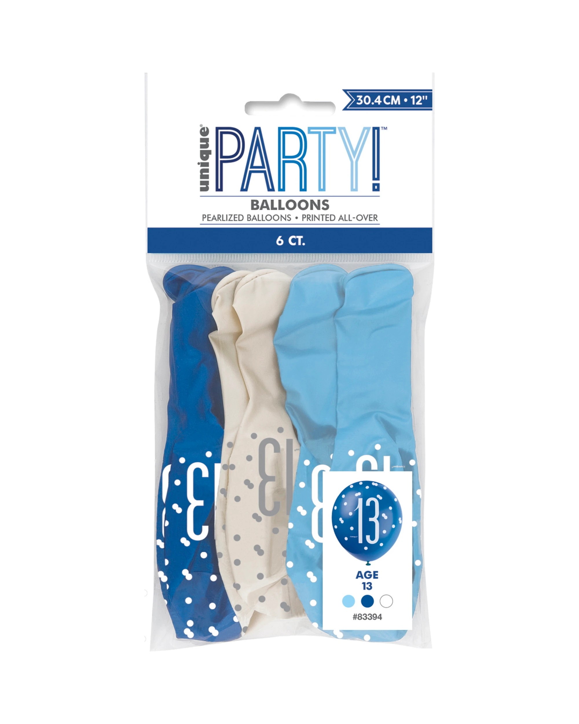 2 Unique Blue & White 13th Birthday Balloons Pack of 6 - Blue, 2 of 2