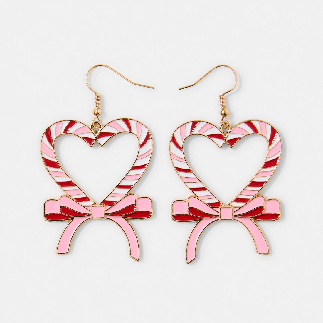 1 Christmas Heart Candycane Earrings - Pink, Red and Gold Tone, 1 of 5