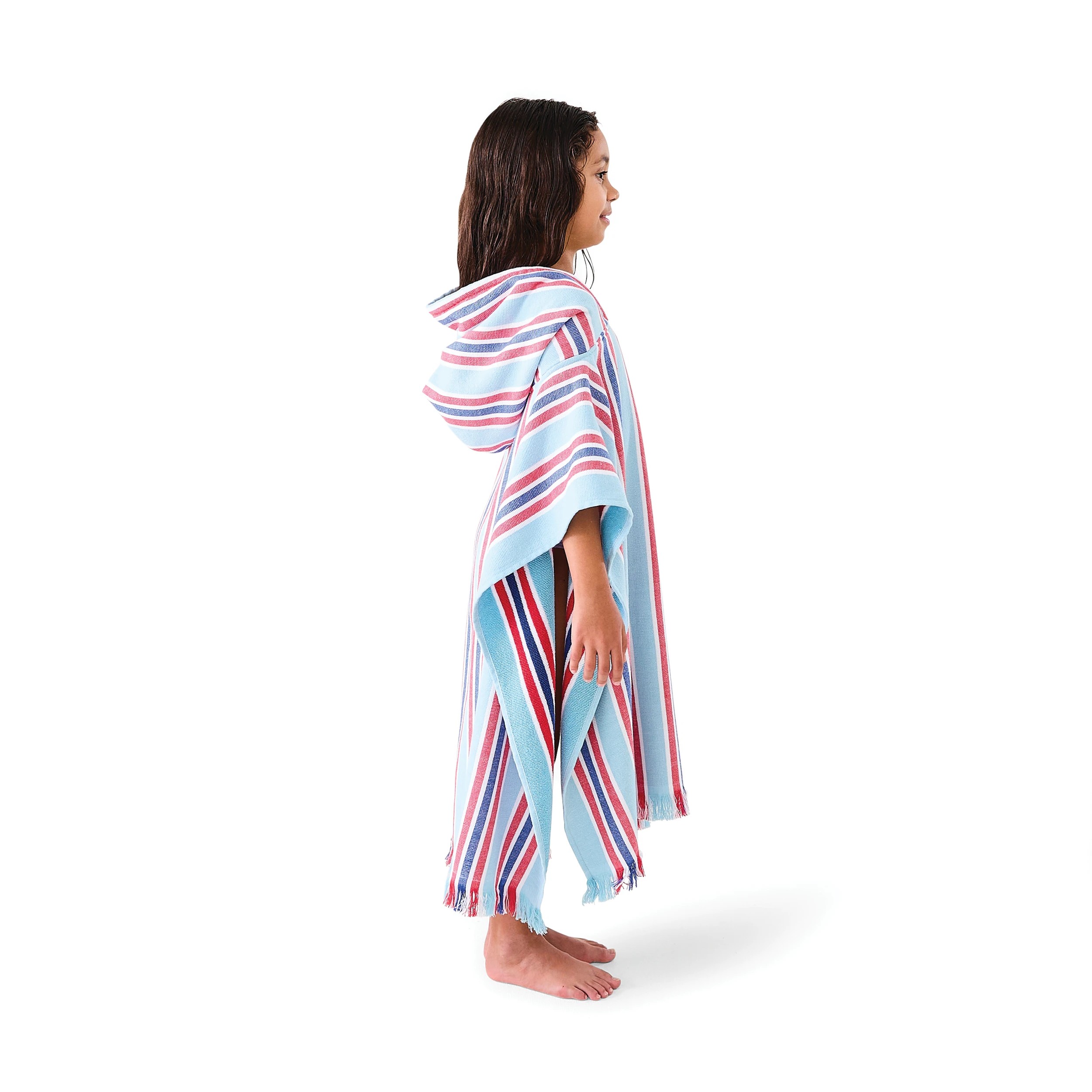 3 Kids Hooded Turkish Beach Towel - Red and Blue, 3 of 9