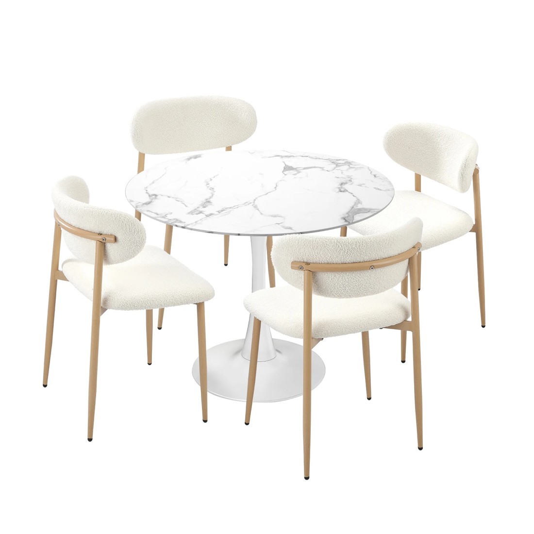 1 Oikiture 90cm Round Dining Table with 4x Dining Chairs Boucle - Multi, 1 of 9