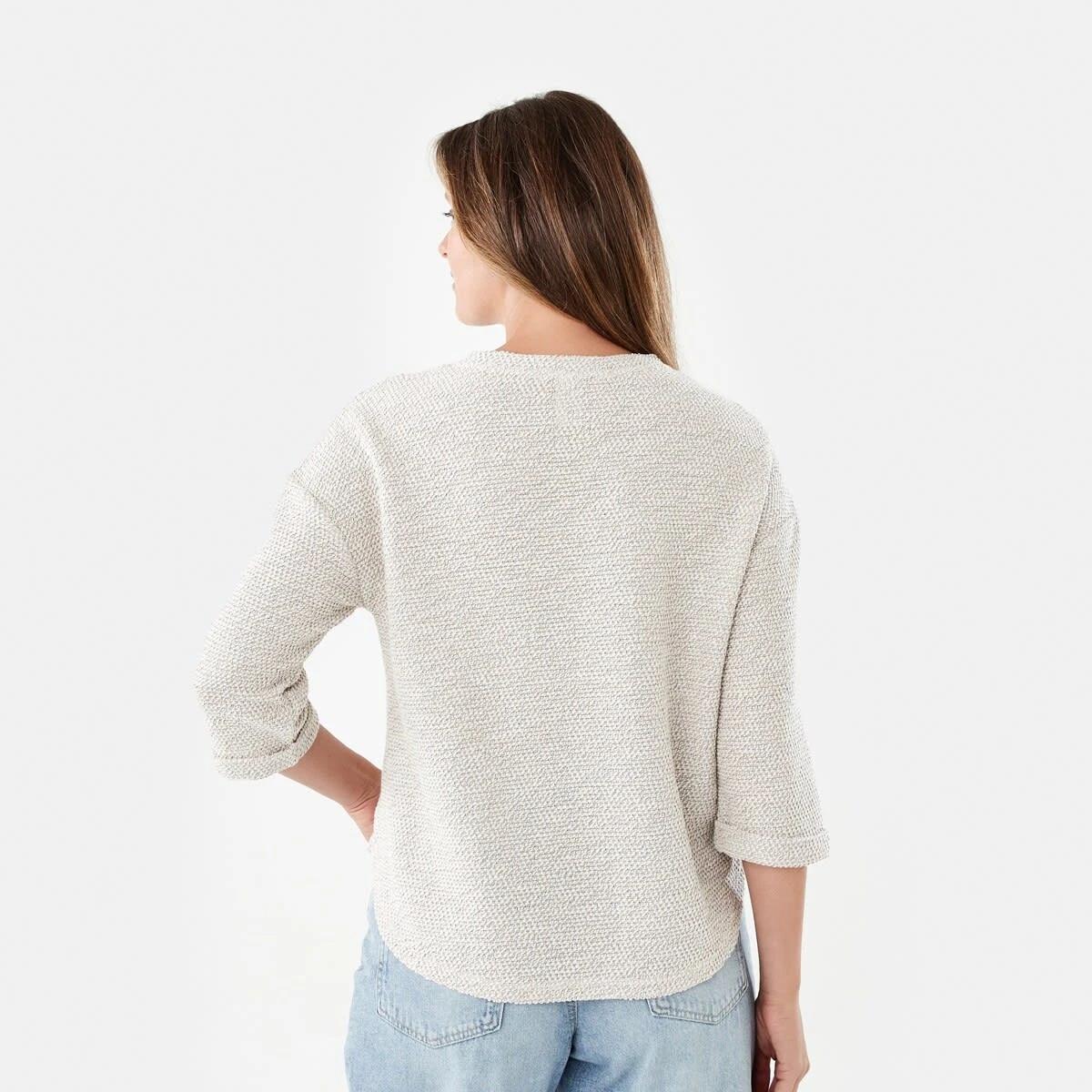 3 Long Sleeve Textured Split Hem Top Nat Beige, 3 of 7