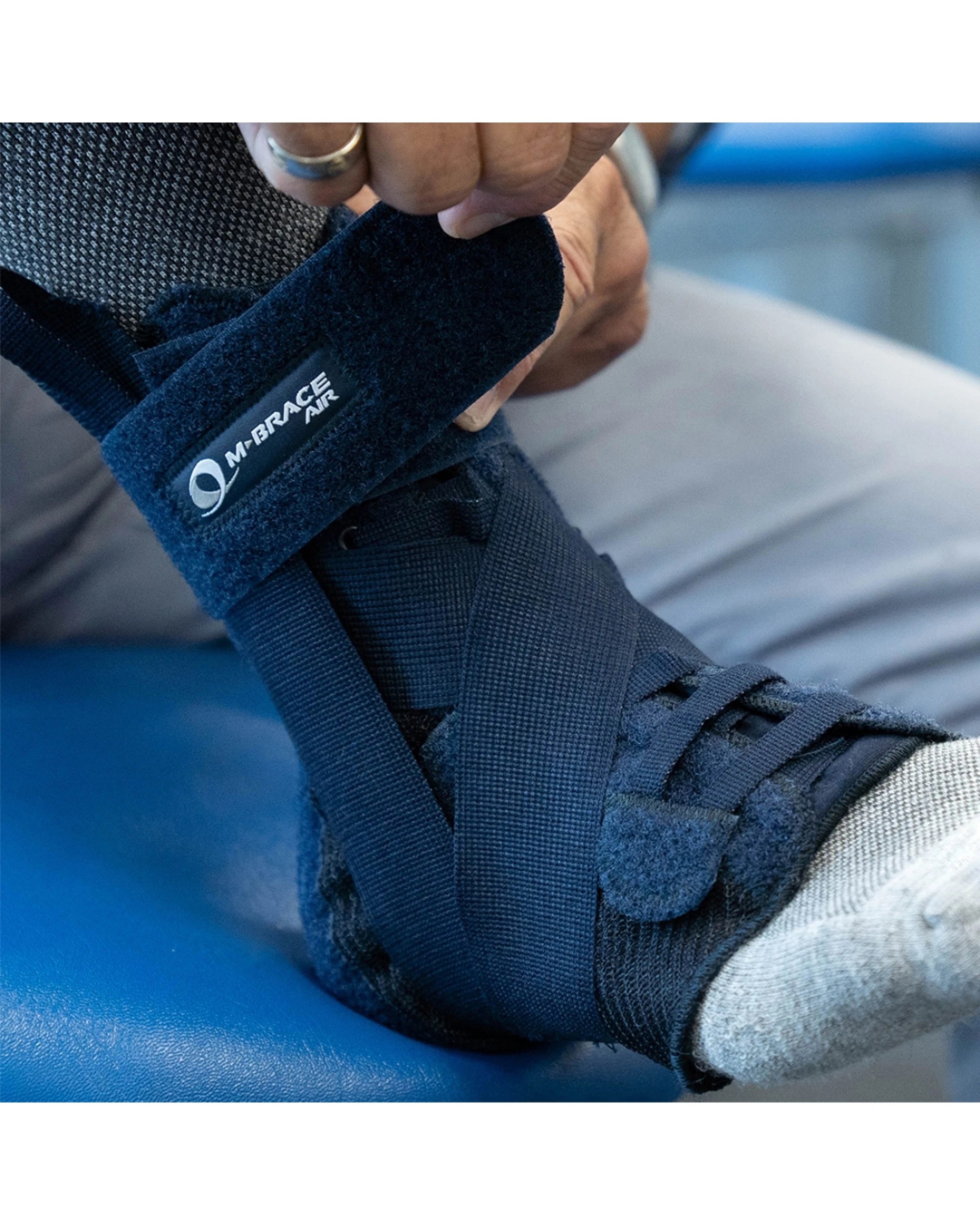 7 M-Brace Laced Ankle Stabilizer Figure 8 Strap Cotton Lining Support Large - Blue, 7 of 7