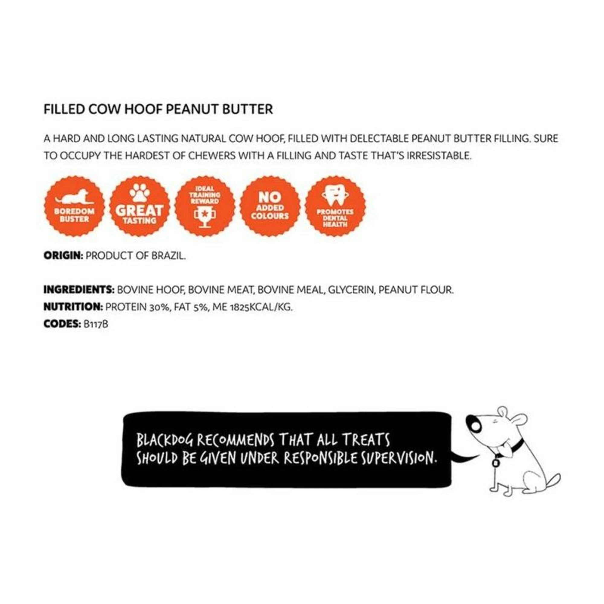 2 Black Dog Filled Cow Hoof - Peanut Butter, 2 of 2