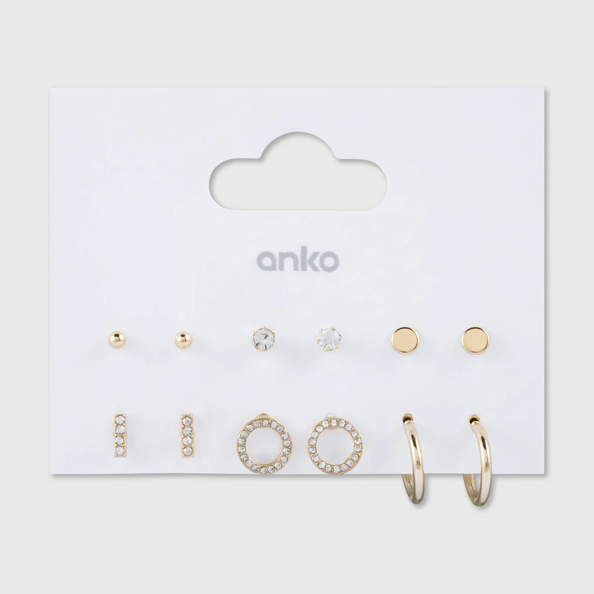 3 6 Pack Stud, Hoop and Huggie Earrings Set - Gold Tone, 3 of 3