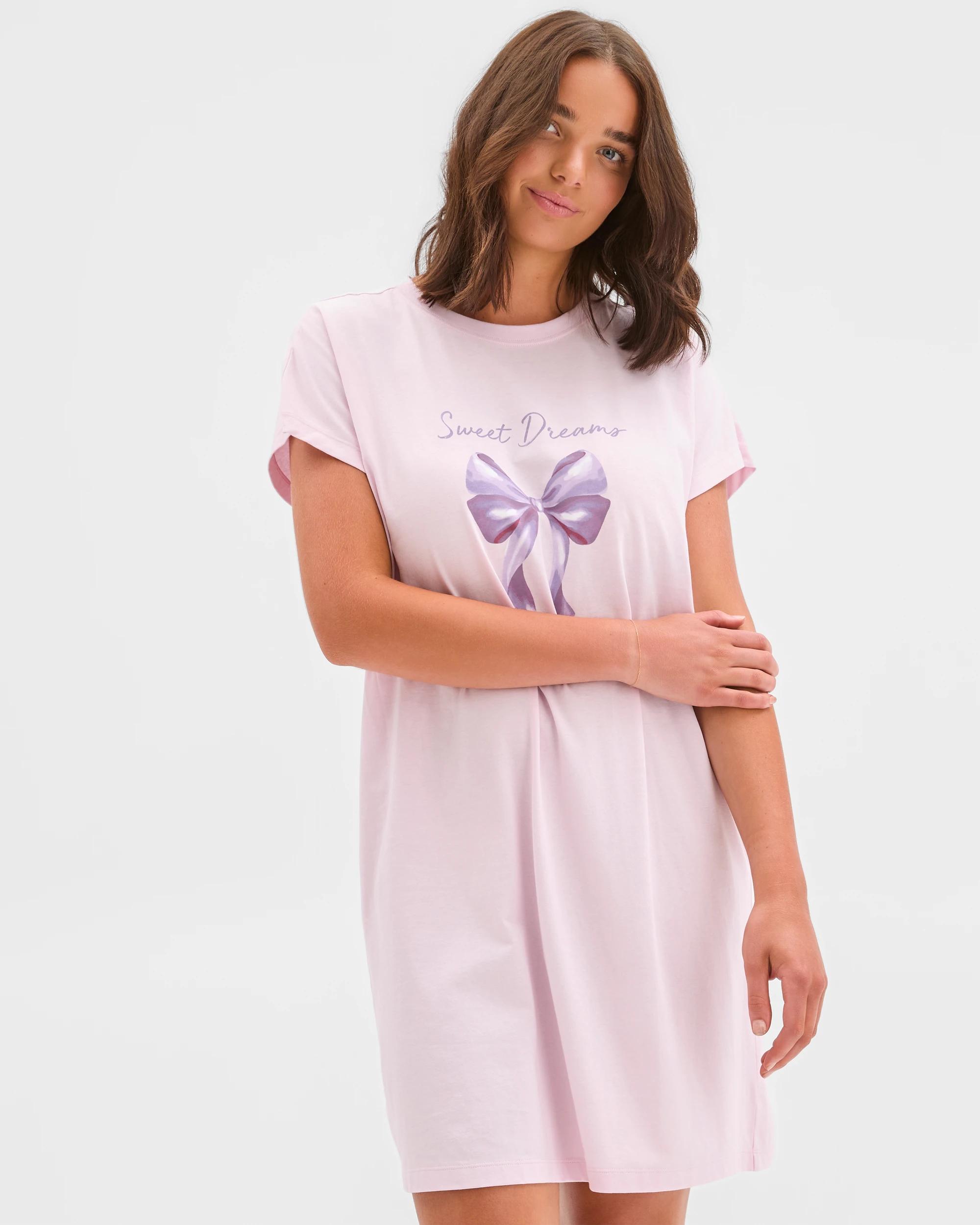 2 Target Woman Australian Cotton T-Shirt Nightie PINK BOW, 2 of 5