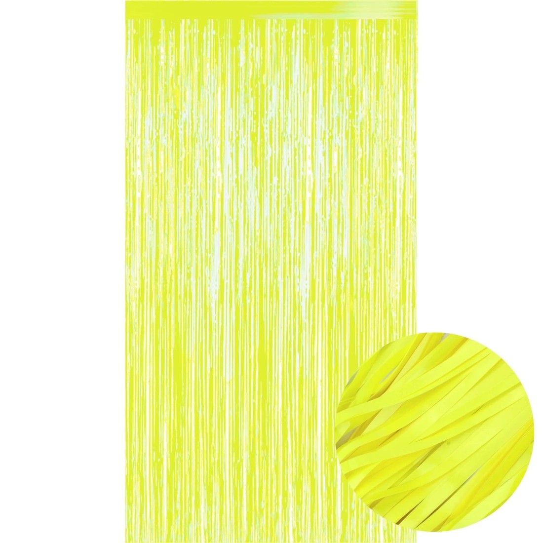 1 Party Maker Neon Yellow Plastic Backdrop Curtain 100cm x 200cm, 1 of 2
