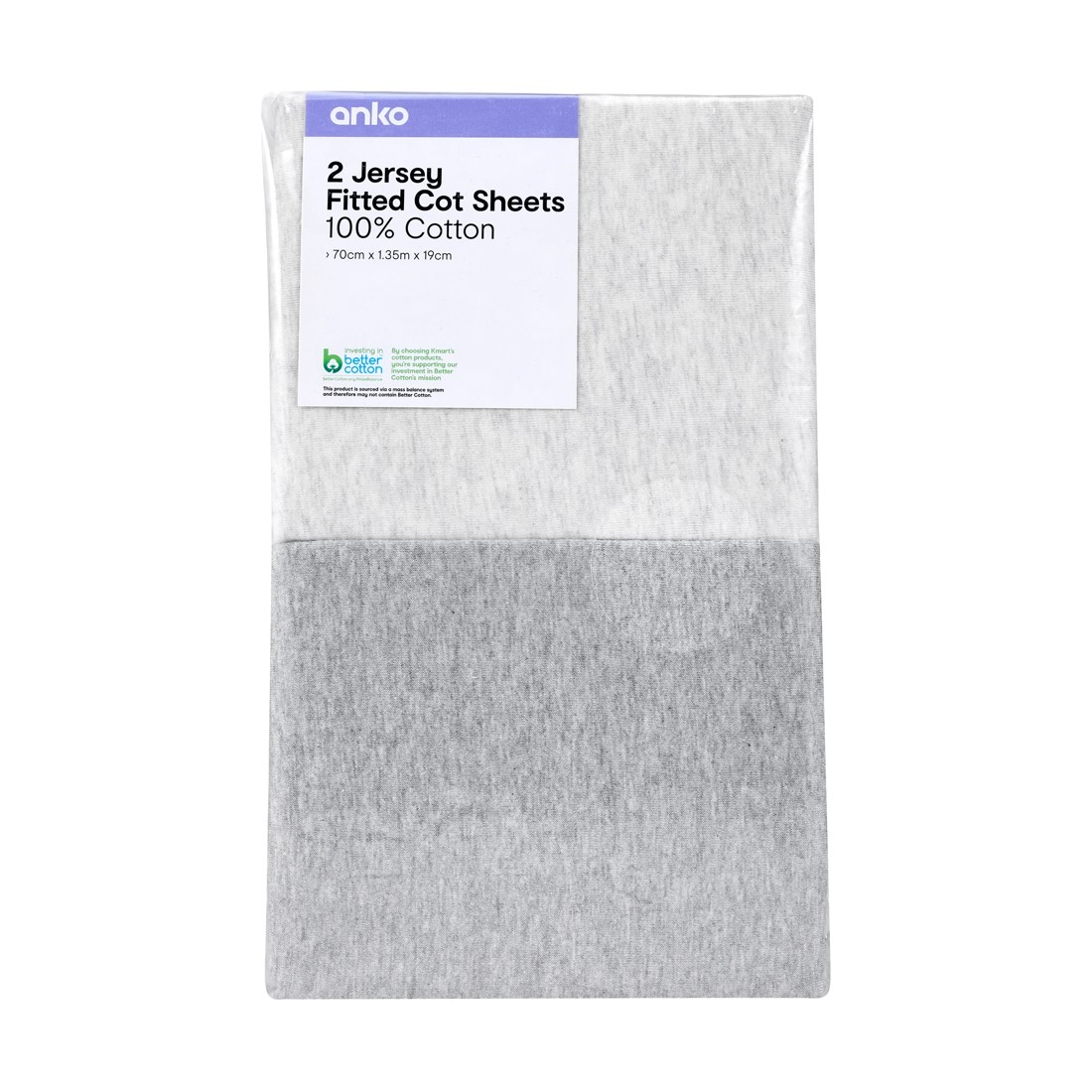 6 2 Pack Jersey Fitted Cotton Cot Sheets - Grey, 6 of 6