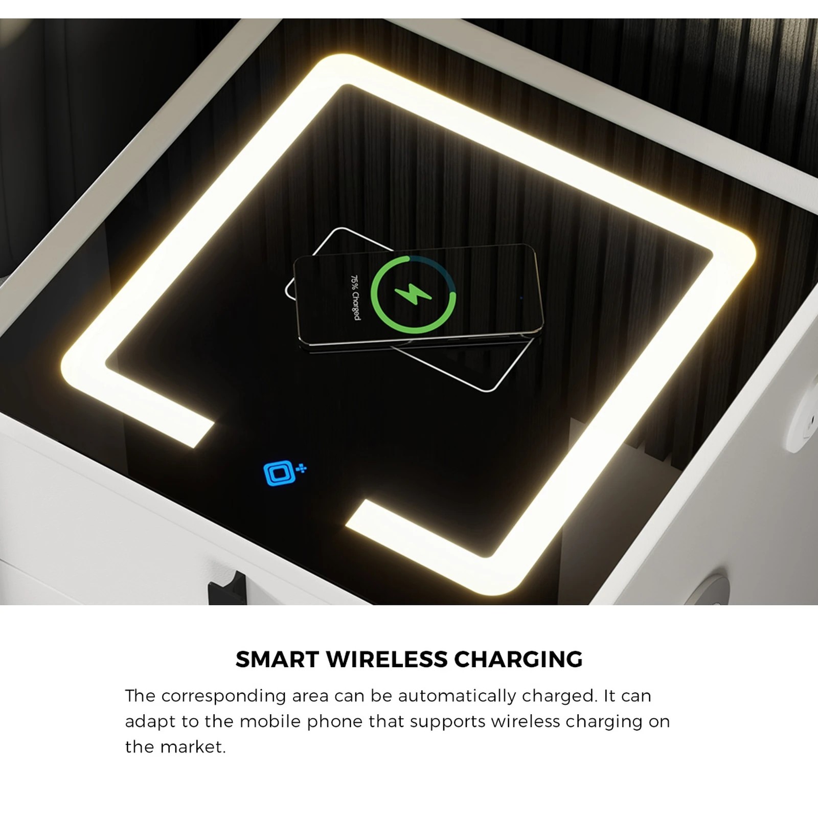 4 Oikiture Smart Bedside Table Wireless Charging Led Lights 3 Drawers
 - White, 4 of 10