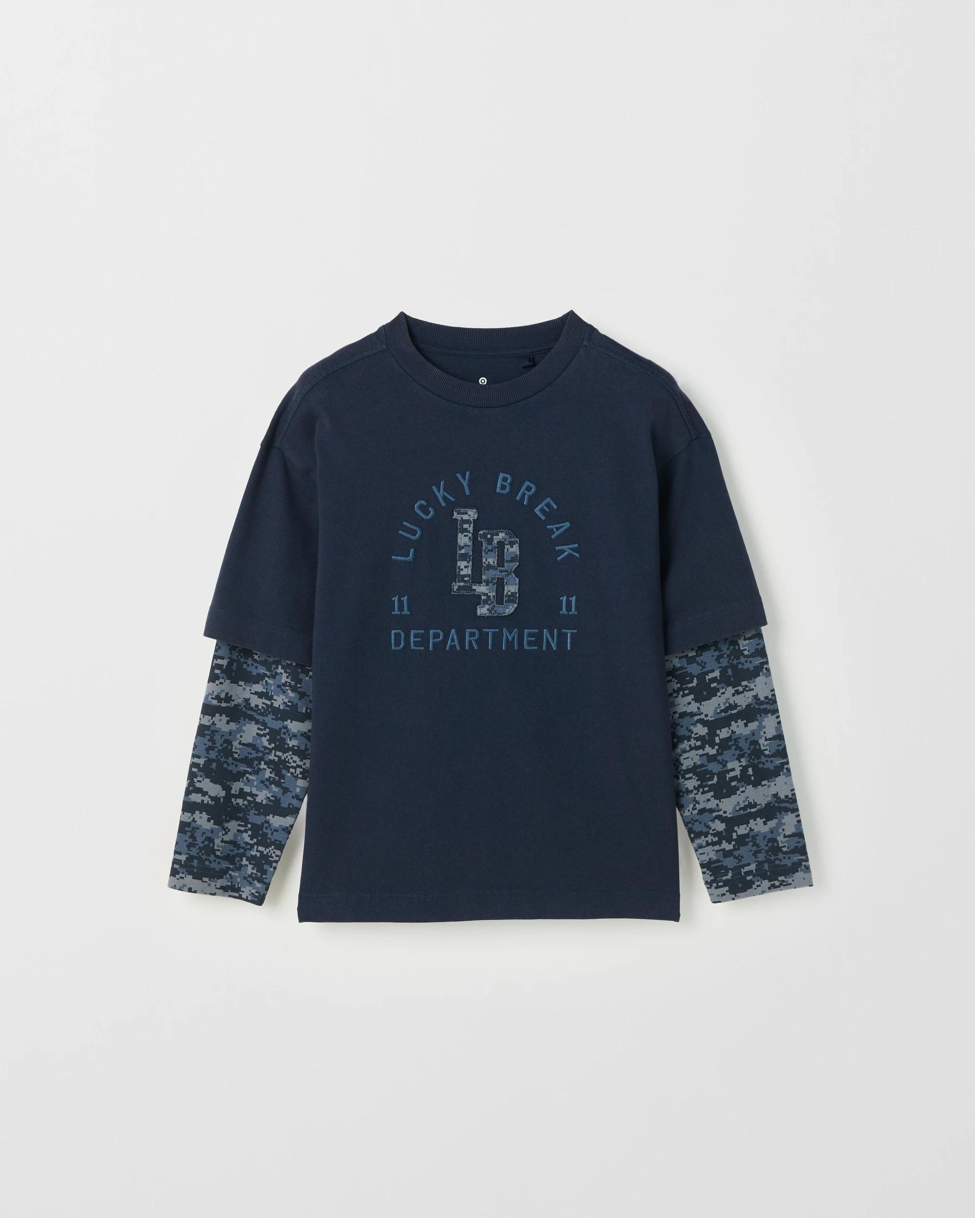 5 Target Kids Australian Cotton Oversized Long Sleeve Applique 2Fer T-Shirt BLUE, 5 of 6