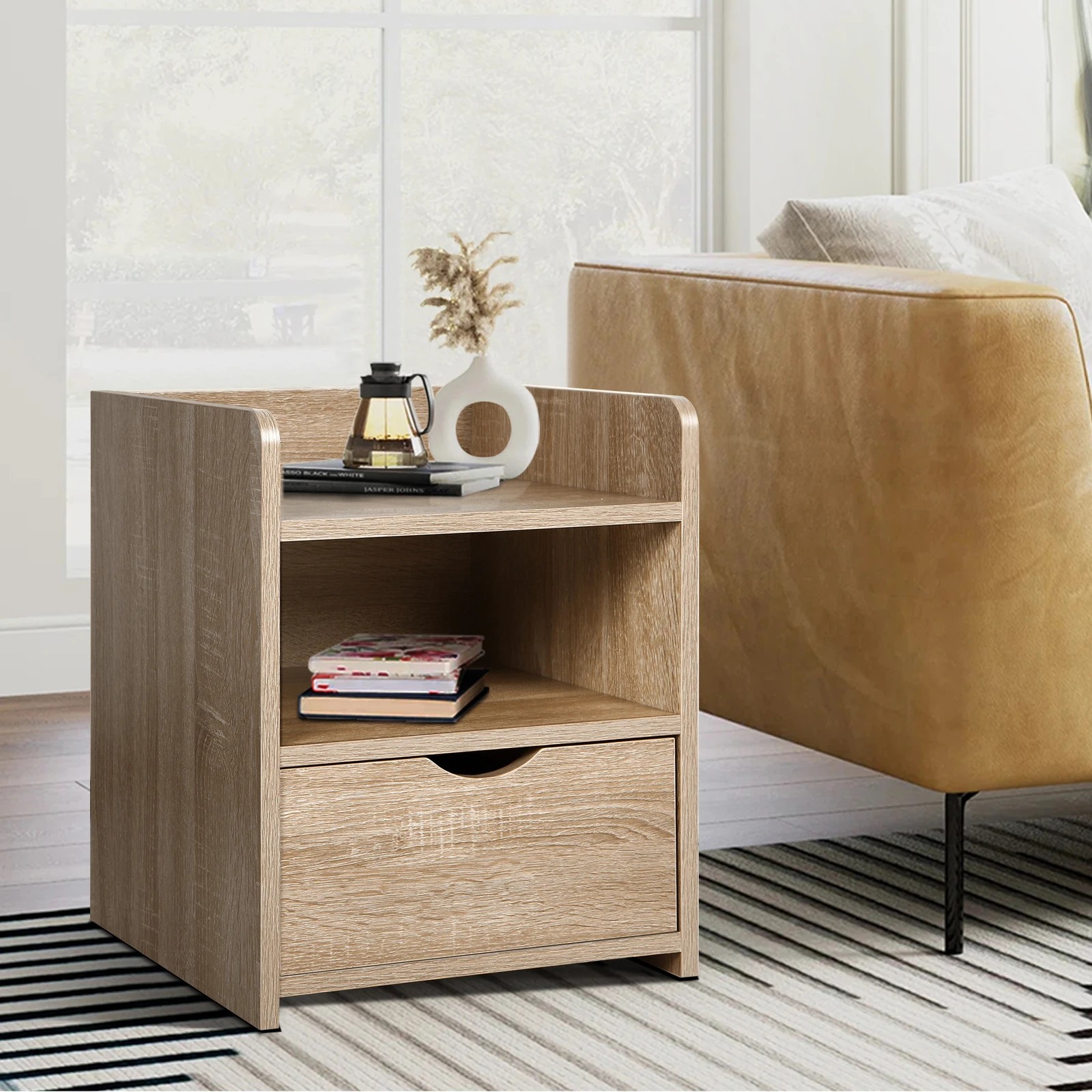 4 Alfordson 2x Bedside Table Nightstand 1 Drawer - Oak, 4 of 10