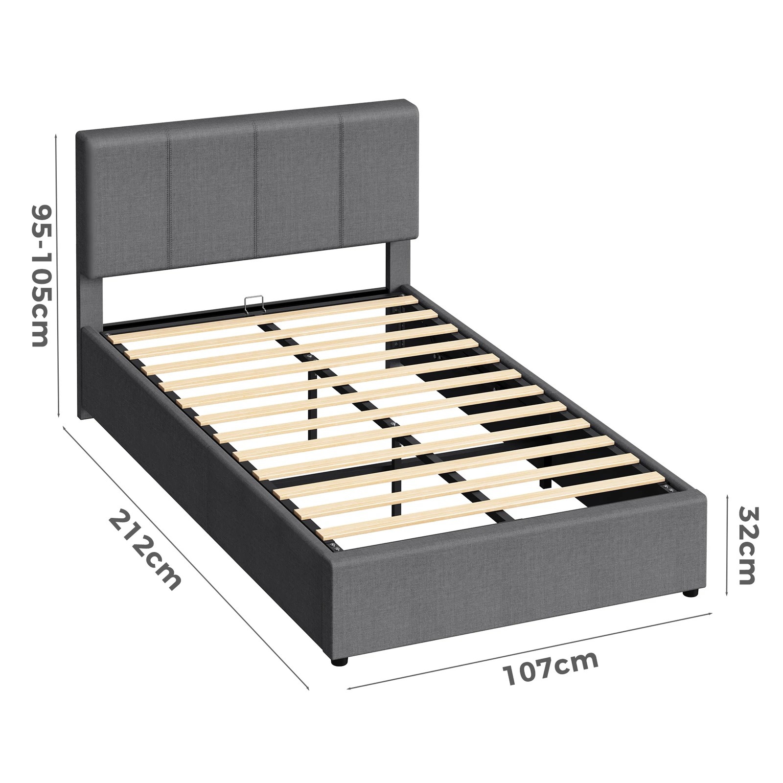 9 Alfordson Bed Frame King Single Gas Lift Storage Adjustable Headboard Luria - Grey, 9 of 9