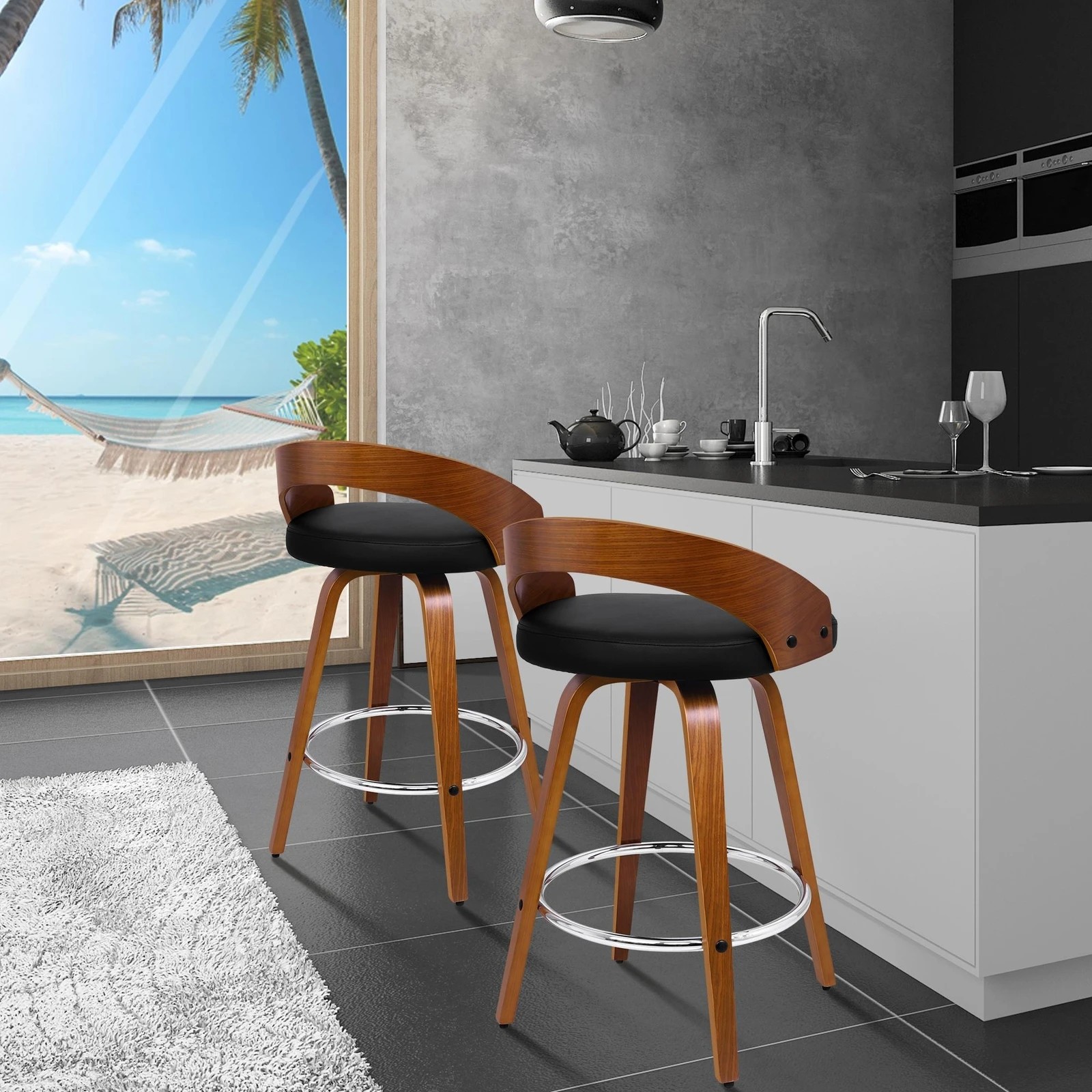 9 Alfordson 2x Swivel Bar Stools Caden Kitchen Wooden Dining Chair - Black, 9 of 10