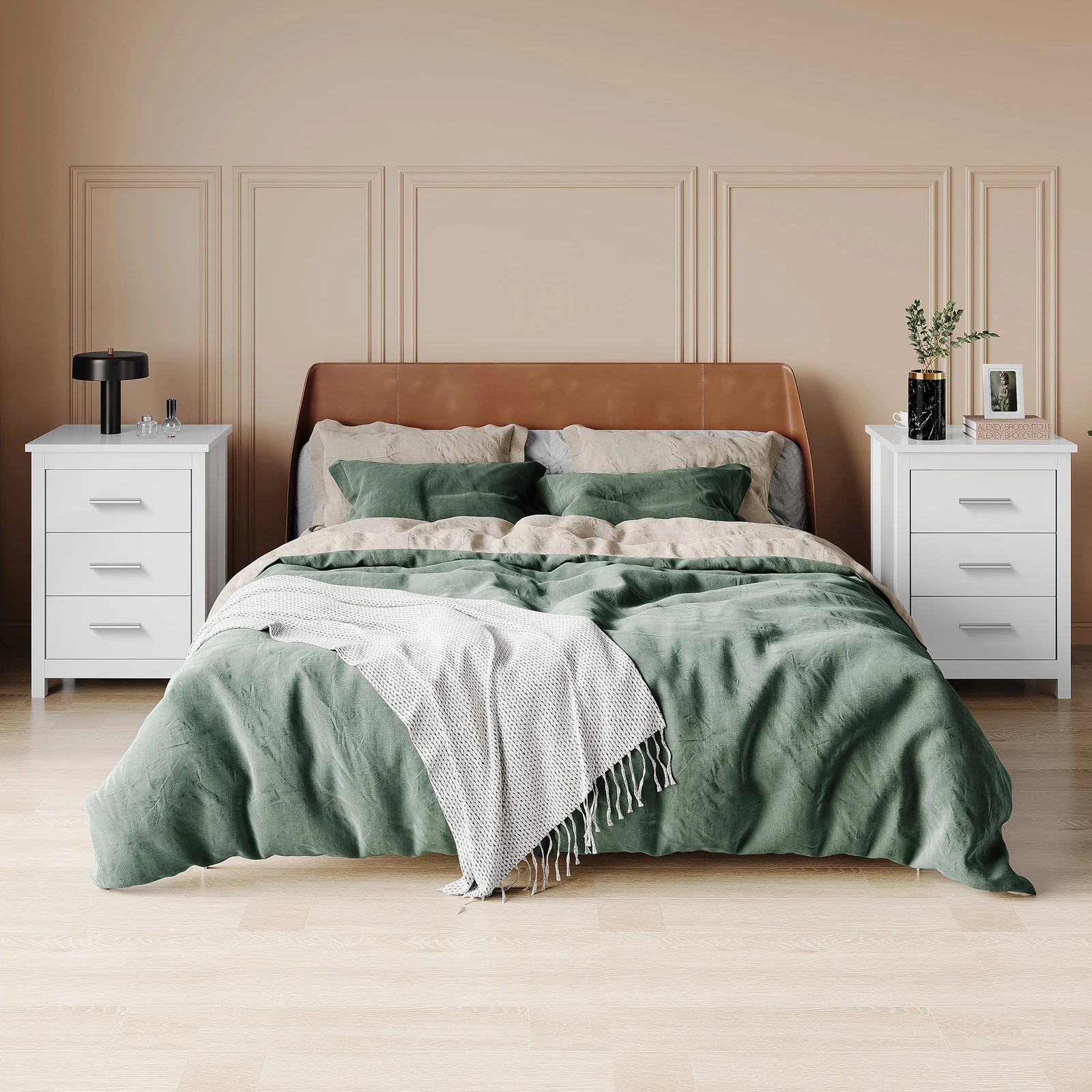 3 Alfordson Bedside Table Hamo Nightstand Storage Side End 3 Drawers - White, 3 of 10