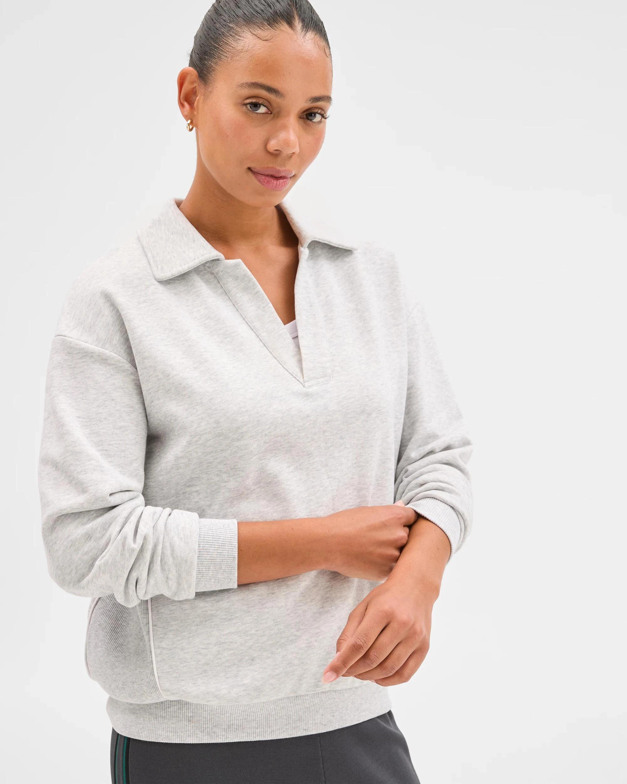 4 Target Active Active Australian Cotton Blend Rugby Polo Sweat Top SILVER MARLE/WHITE, 4 of 6