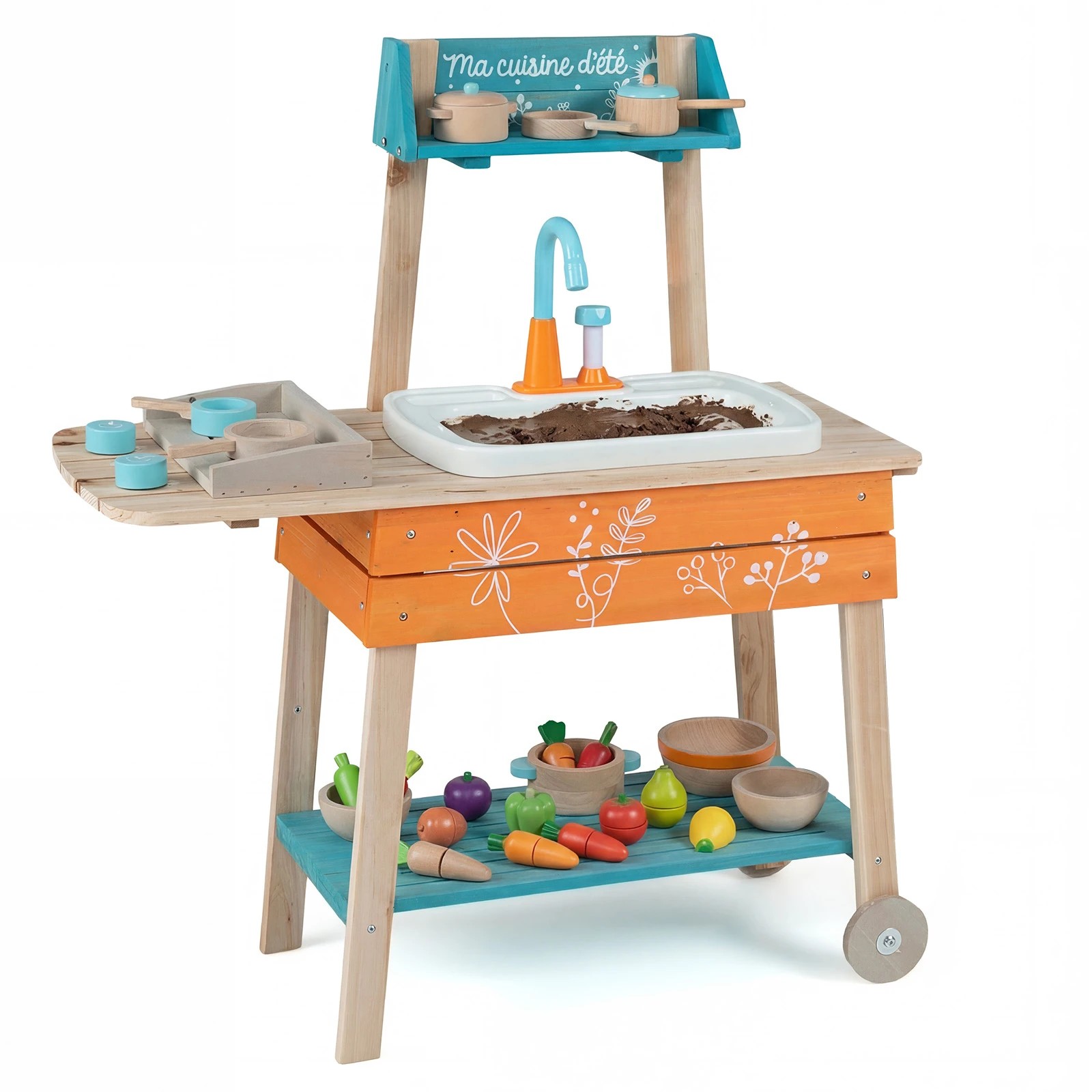 1 Costway Play Kitchen Set Wood Chef Pretend Mud Kitchen, 1 of 1