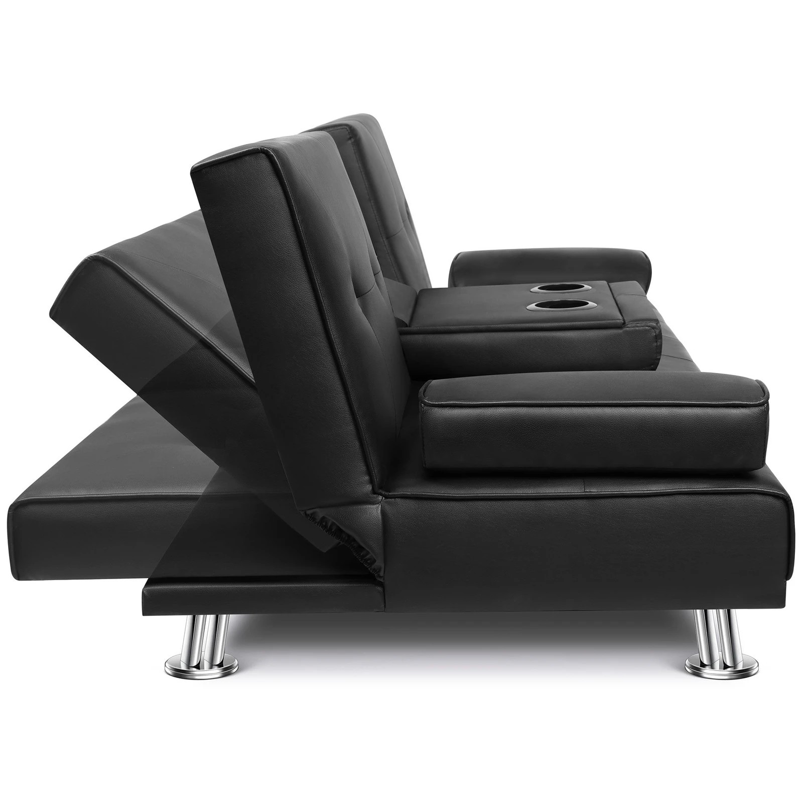 4 Alfordson Sofa Bed Lounge 3 Seater Futon Couch Cup Holder Leather - Black, 4 of 10