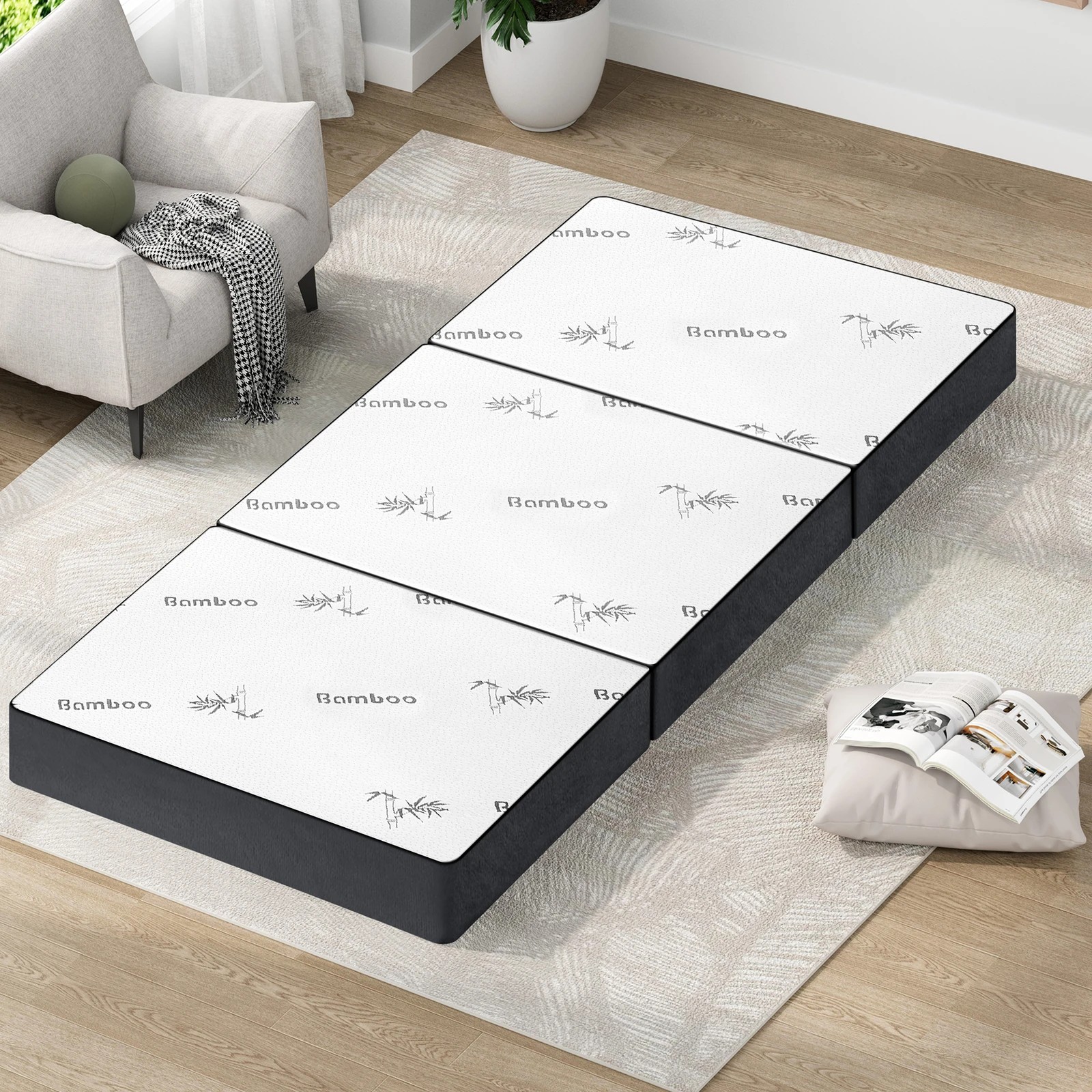 3 Starry Eucalypt Folding Mattress Bamboo Foldable Sofa Lounge Portable 79X190CM, 3 of 4