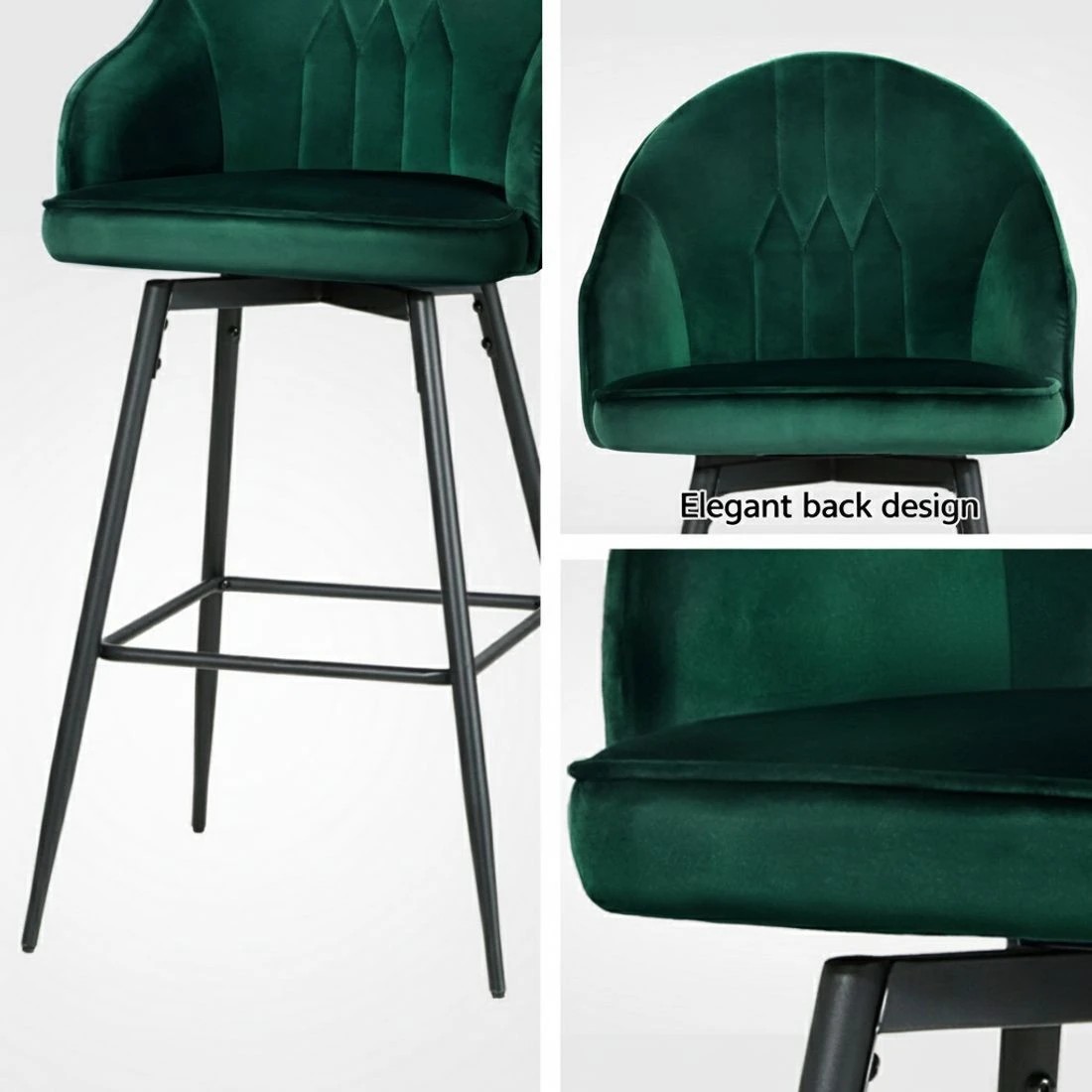 5 Artiss 4x Bar Stools Velvet Swivel Metal Legs Green - Green, 5 of 6
