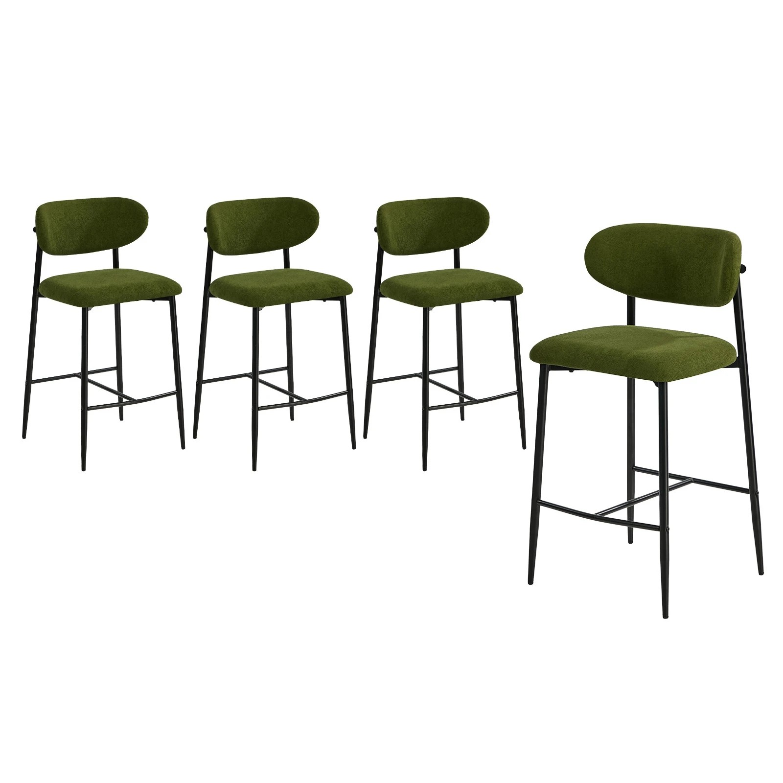 1 Oikiture 4x Bar Stools Kitchen Stool Counter Chair Boucle- Green, 1 of 8