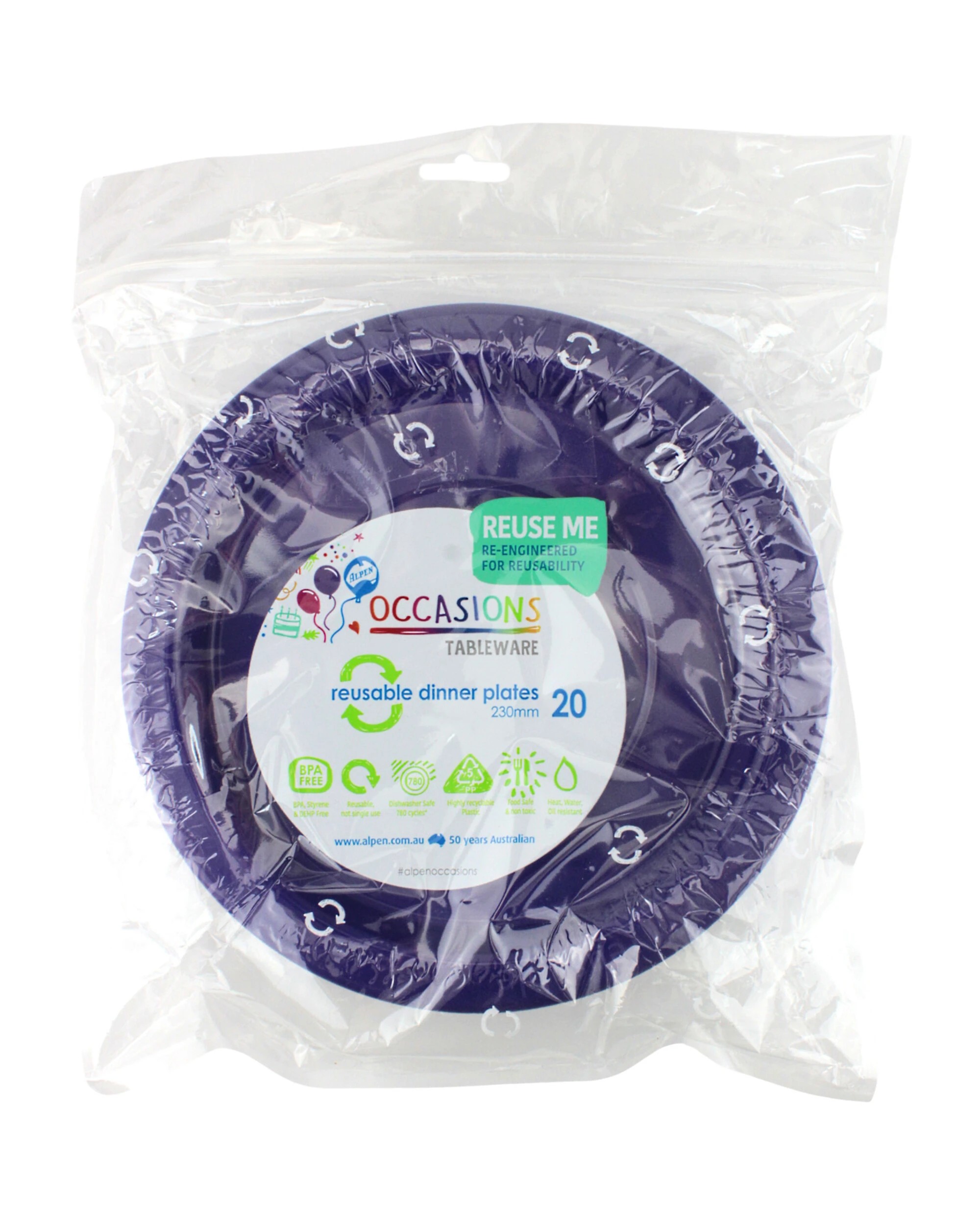 2 Alpen 23cm Reusable Plates Pack of 20 - Purple - Purple, 2 of 3