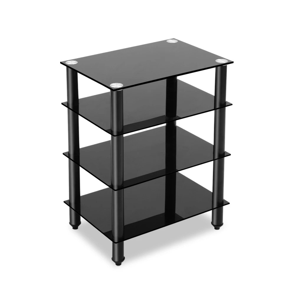 1 Artiss TV Stand 4 Tiers Storage Shelf Rack Tempered Glass Entertainment Unit - Black, 1 of 6