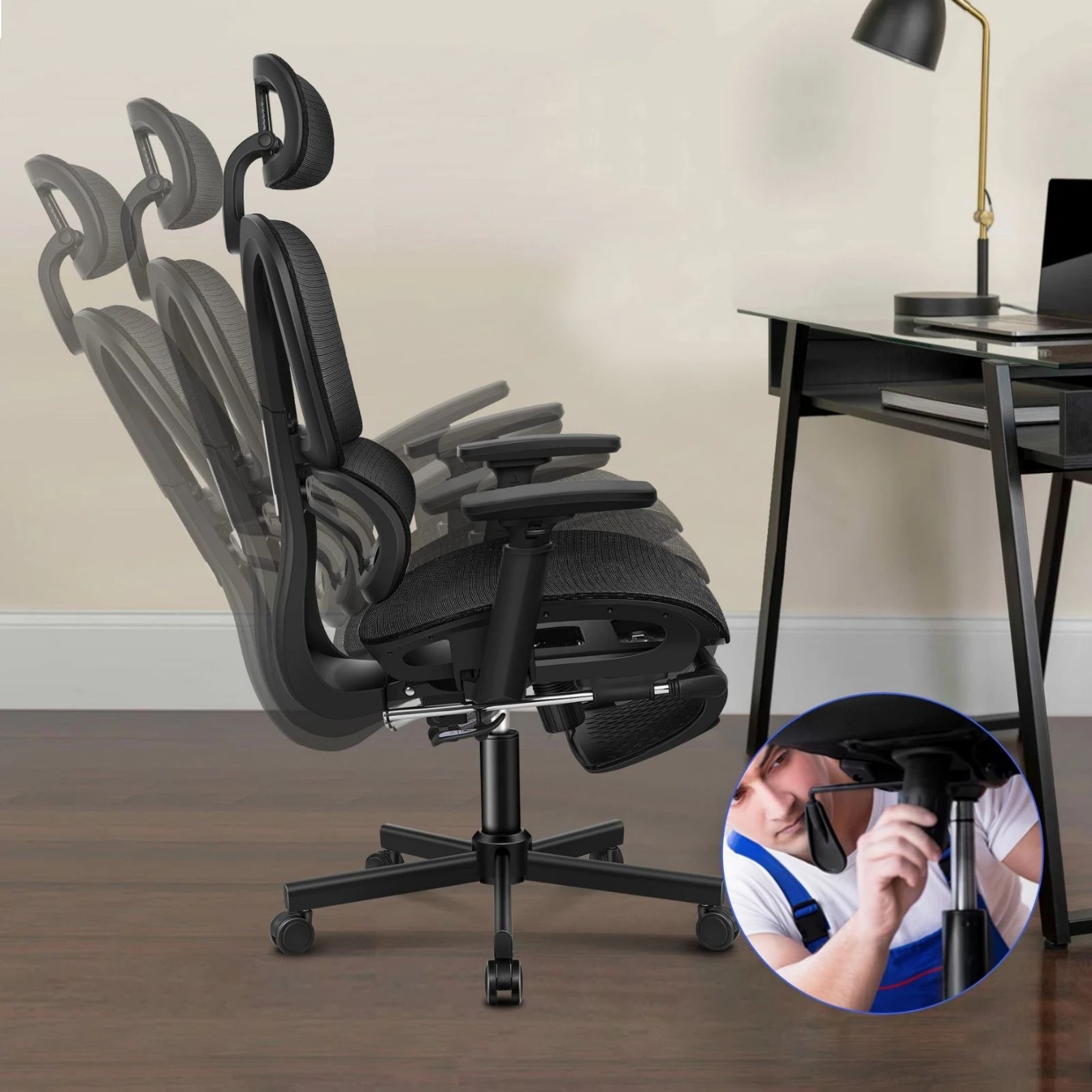 4 Alfordson Ergonomic Office Chair Mesh Executive Seat Work Computer Gaming - Black, 4 of 10