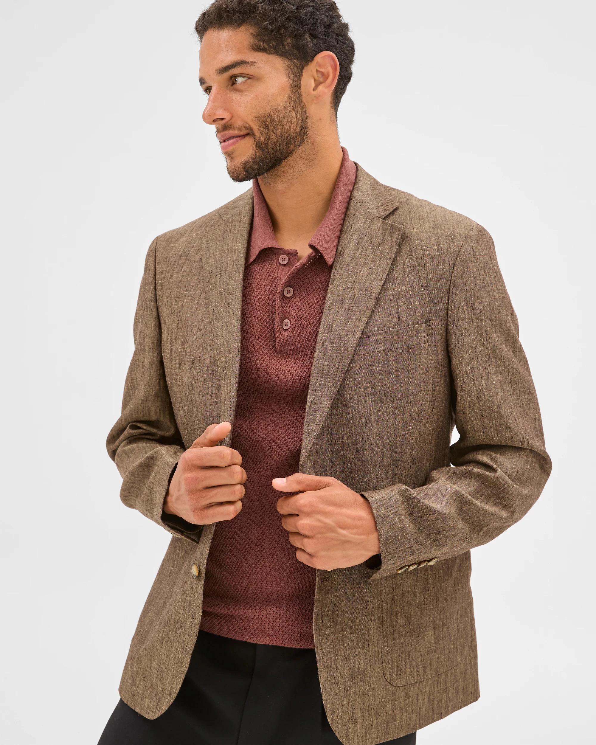 2 Tailored Fit European Linen Blazer - Preview CHOCOLATE, 2 of 7