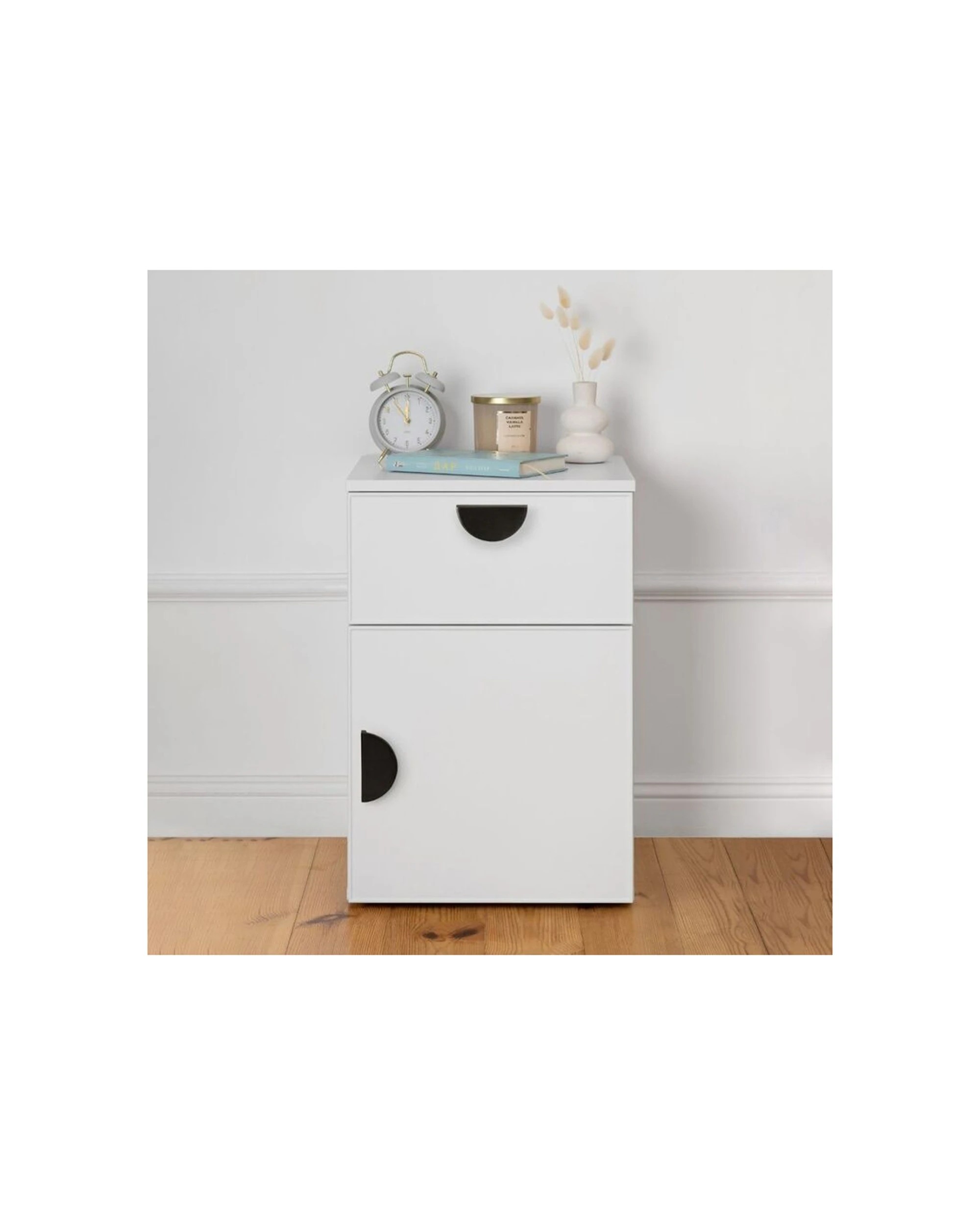 2 European Cabinetry Porto Bedside Table Slim Front Half Moon Handle - White, 2 of 4