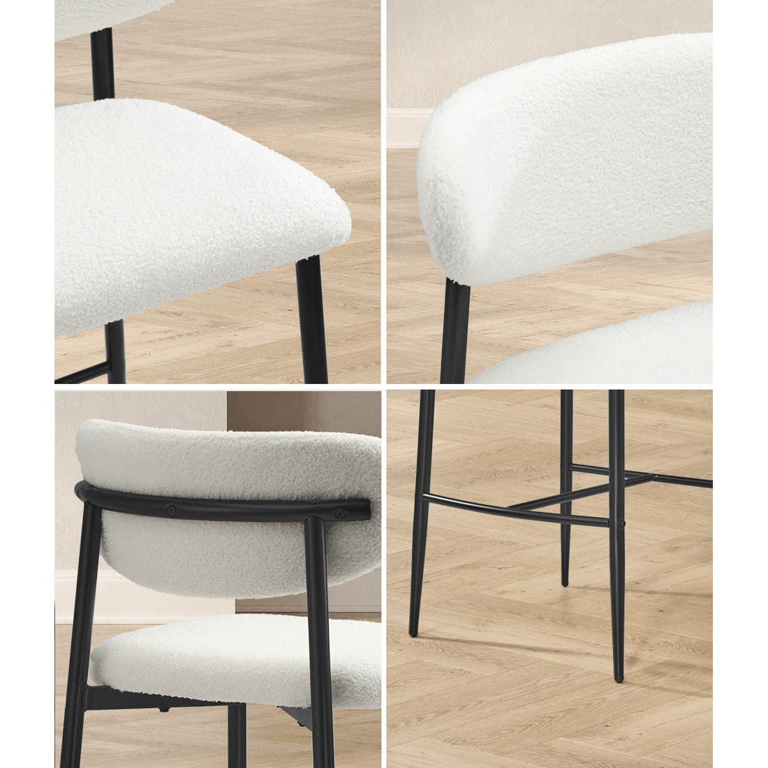 4 Oikiture 2x Bar Stools Kitchen Stool Counter Chair Boucle Fabric
 - Black, 4 of 10