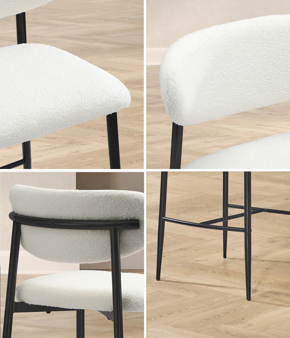 4 Oikiture 2x Bar Stools Kitchen Stool Counter Chair Boucle Fabric
 - Black, 4 of 10
