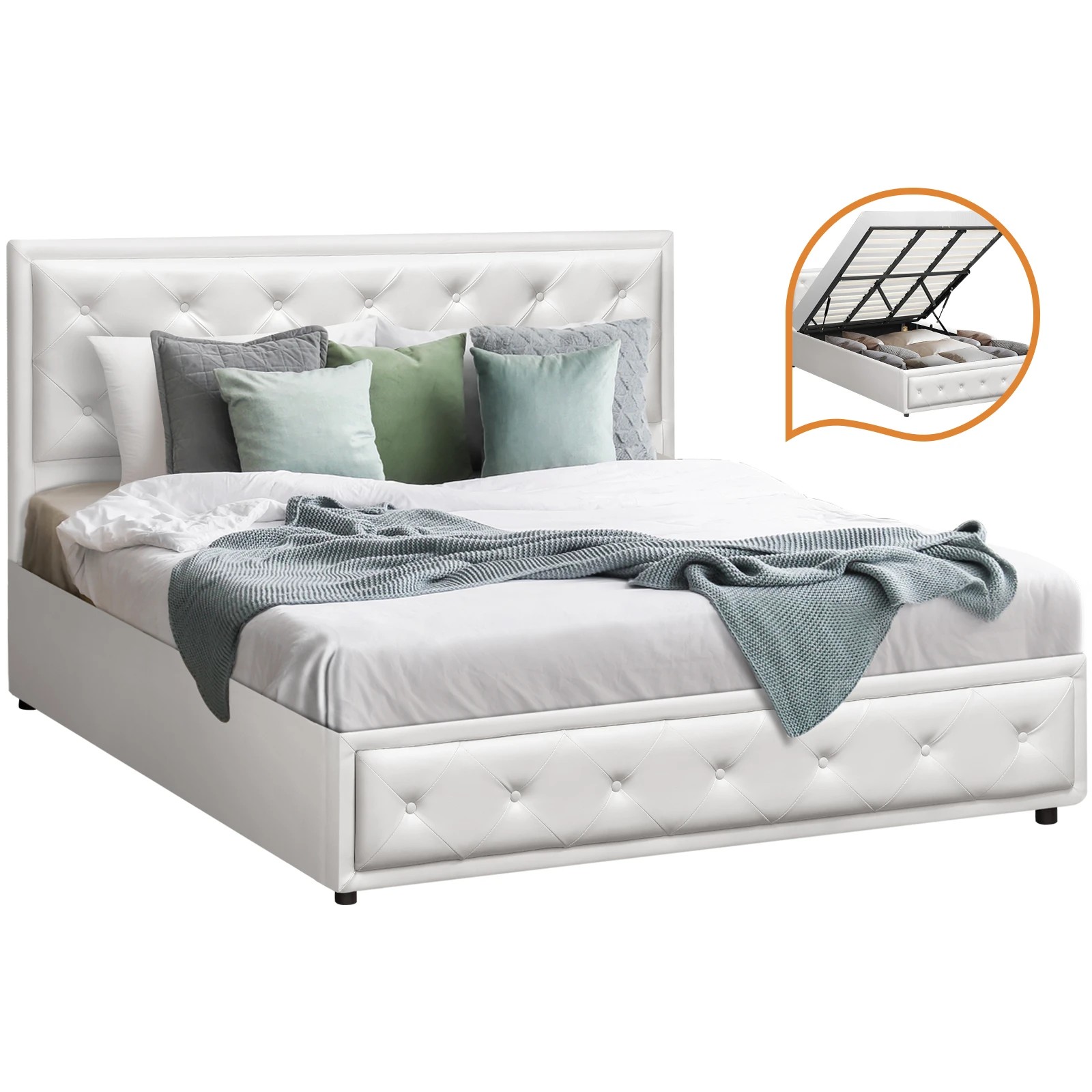 1 Oikiture King Bed Frame Gas Lift Base With Storage Enzo
 - White, 1 of 10