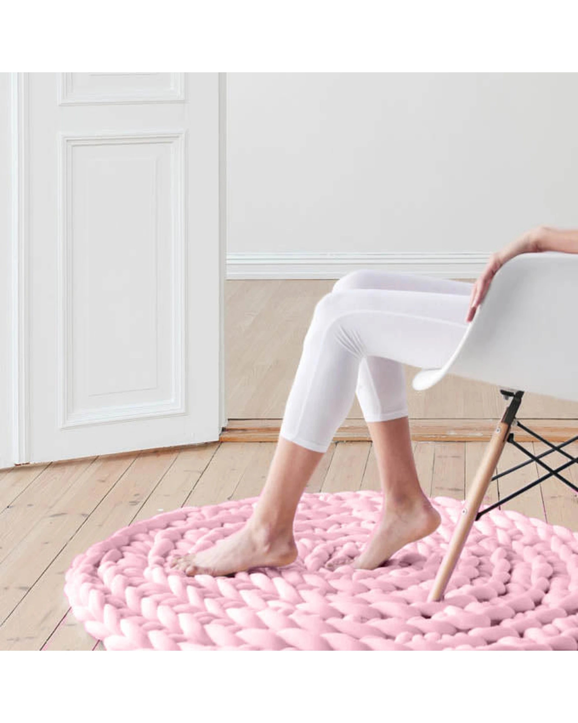 3 Cotton More Hand Knitted Chunky Braid Round Rug 90cm - Pink, 3 of 8
