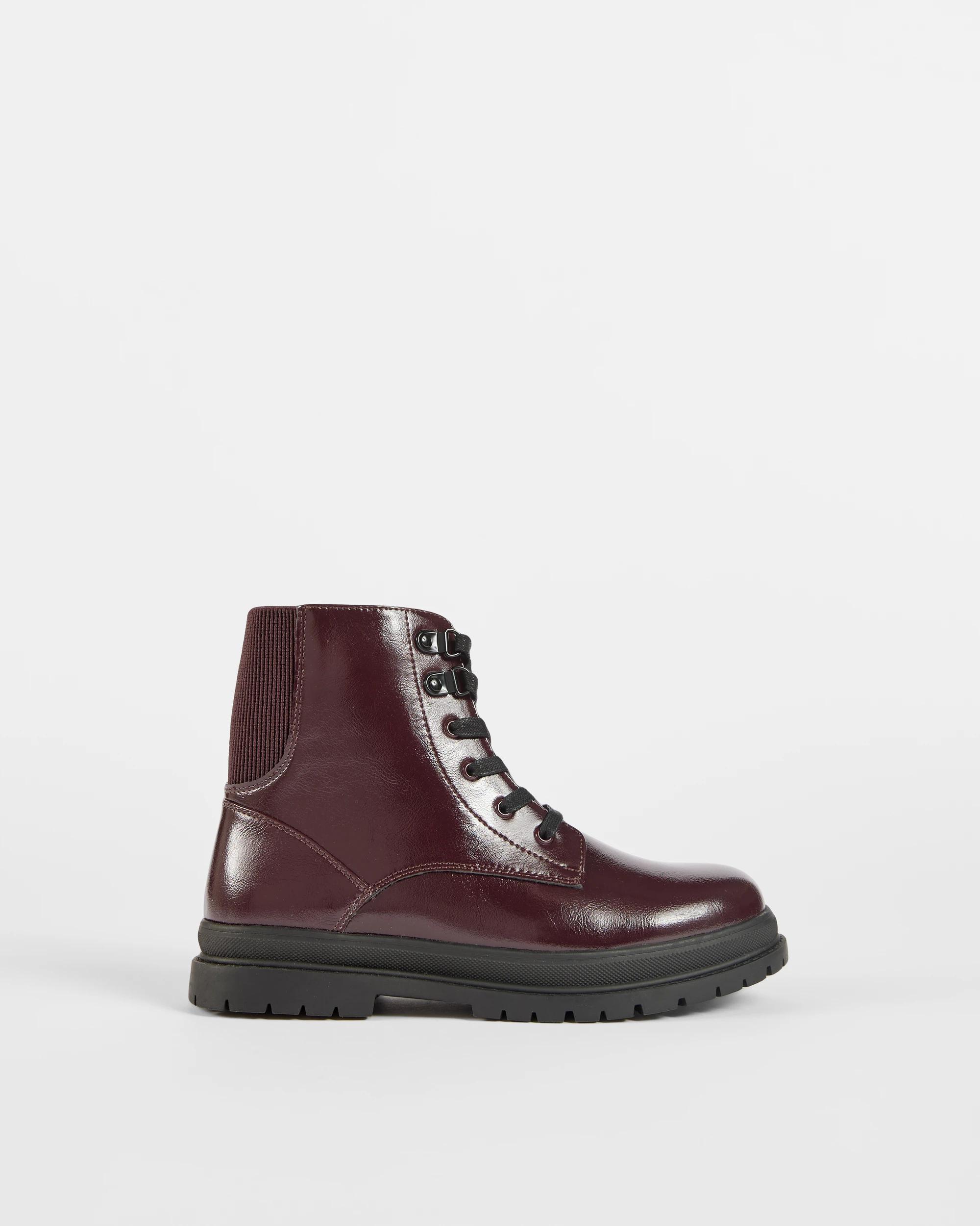 1 Target Kids Brogue Lace Up Biker Boot BURGUNDY, 1 of 3
