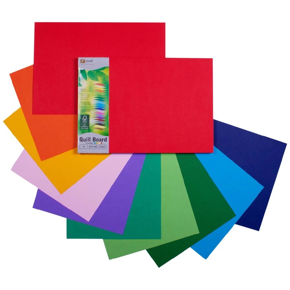 1 Quill A3 Board 210gsm 100 Pack Assorted, 1 of 1