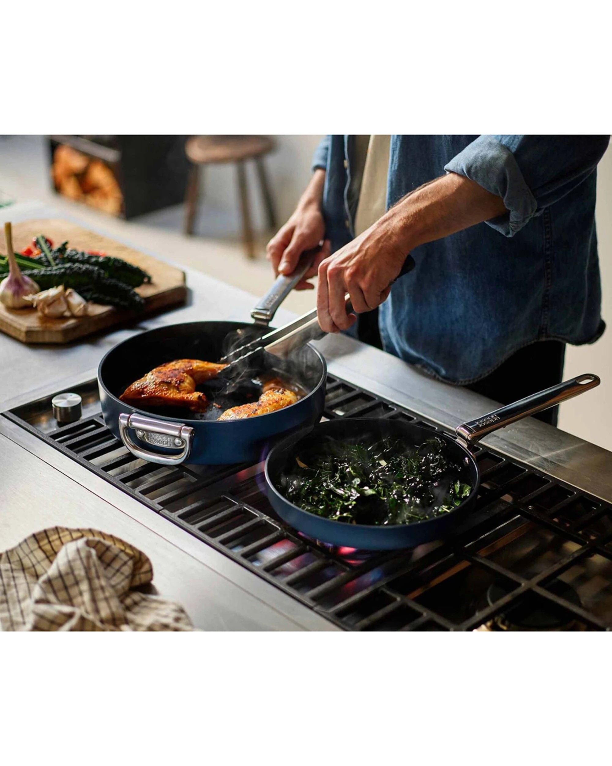 3 Joseph Joseph 2pc Space Folding Handle Non-stick Frying Pan Set - Blue, 3 of 4