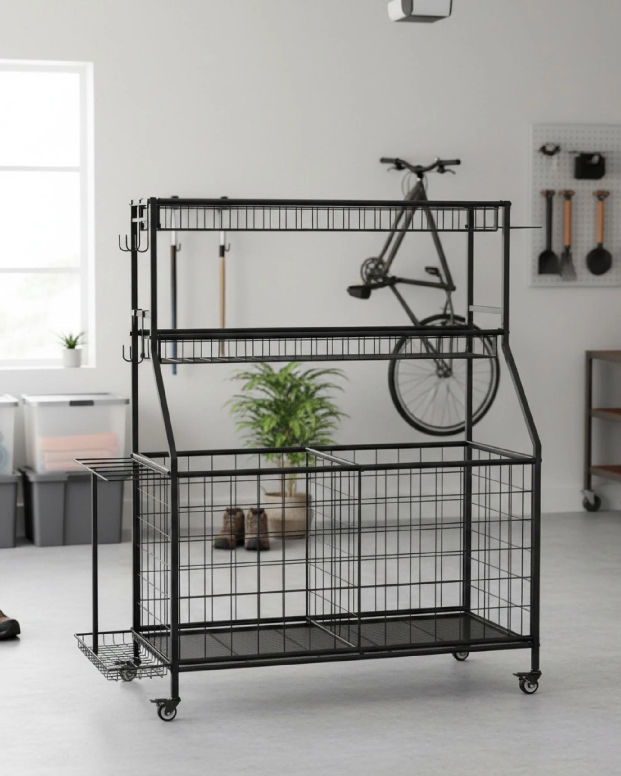 2 Social Hike Sports Equipment Storage Organiser and Side Rack Garage Trolley, 2 of 4