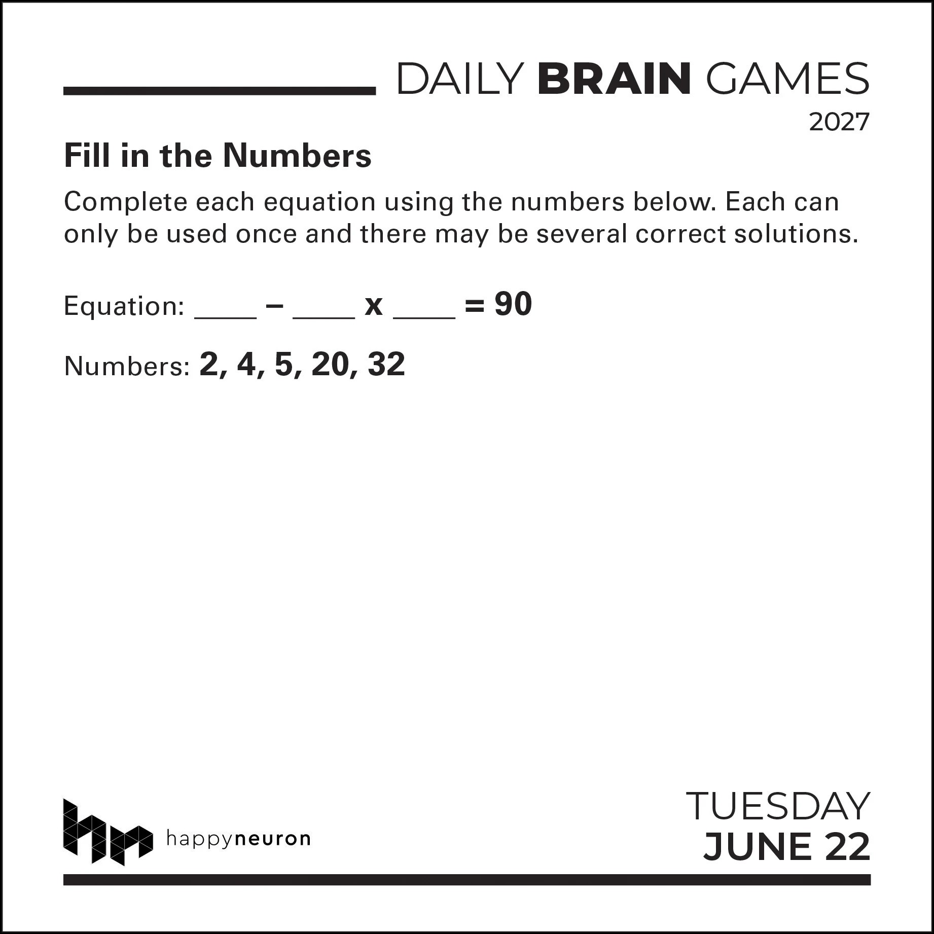 5 Happy Neuron Daily Brain Games 2027 Calendar, 5 of 5