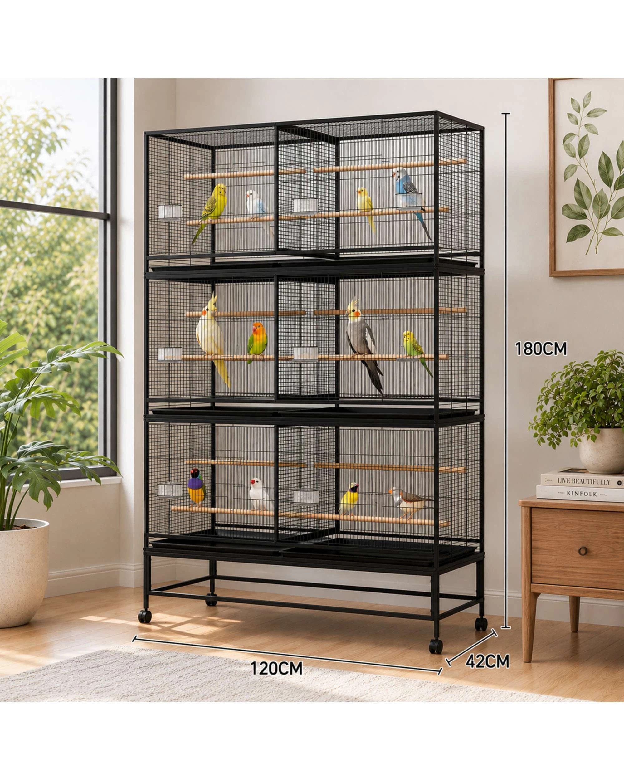 4 Advwin Large Bird Cage 3 Tier Aviary 180CM, 4 of 9
