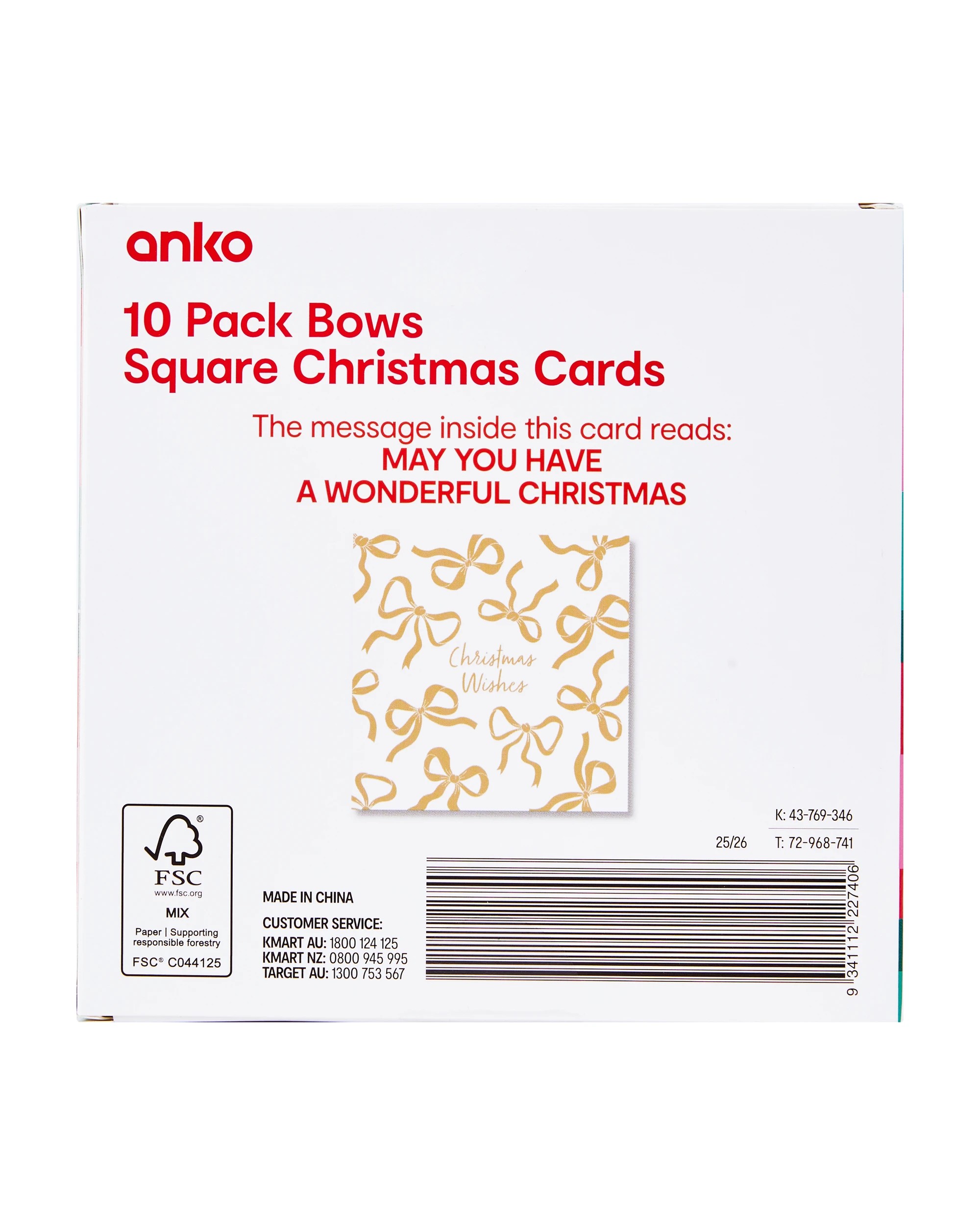 5 10 Pack Bows Square Christmas Cards, 5 of 5
