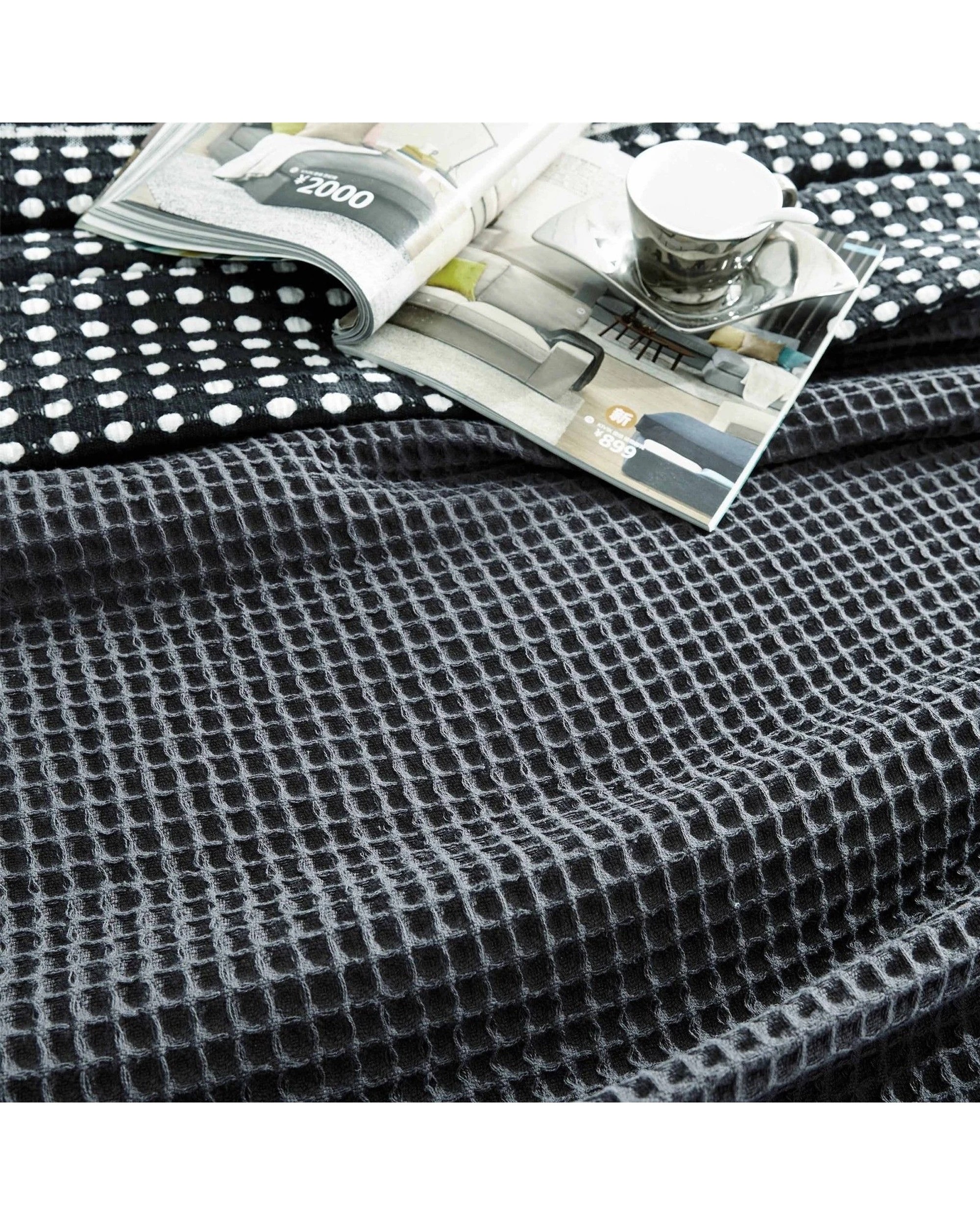 3 Cotton More Chunky Waffle Blanket 100% Cotton Throw Double - Charcoal, 3 of 6
