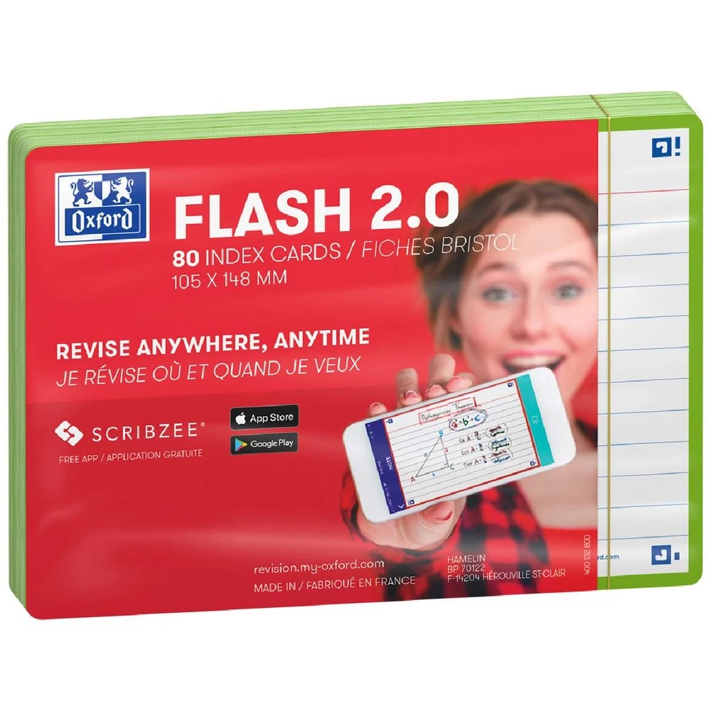 1 Oxford Flash 2.0 Index Cards Ruled 105 x 148mm Green 80 Pack, 1 of 3