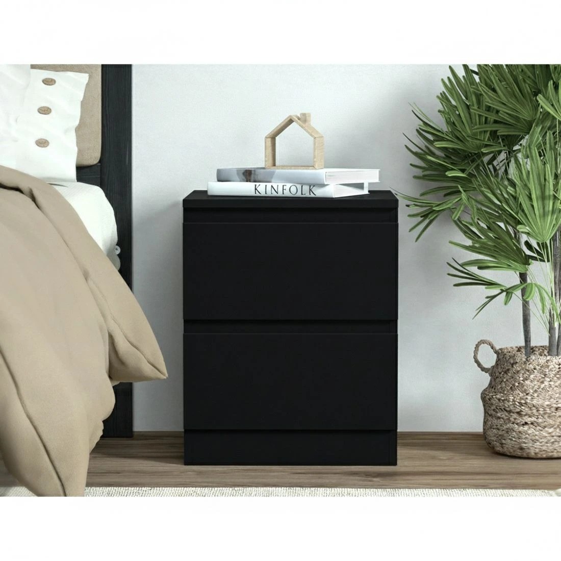 3 Artiss 2x Bedside Table 2 Drawers - Black, 3 of 5