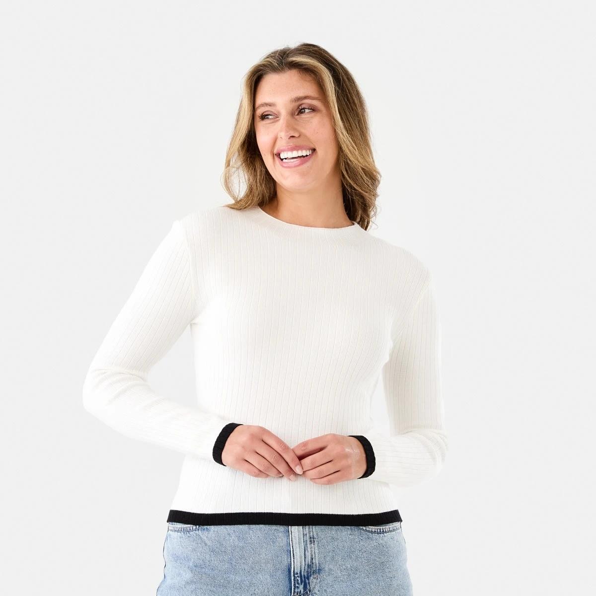 1 Long Sleeve Mock Neck Top Ecru, 1 of 6